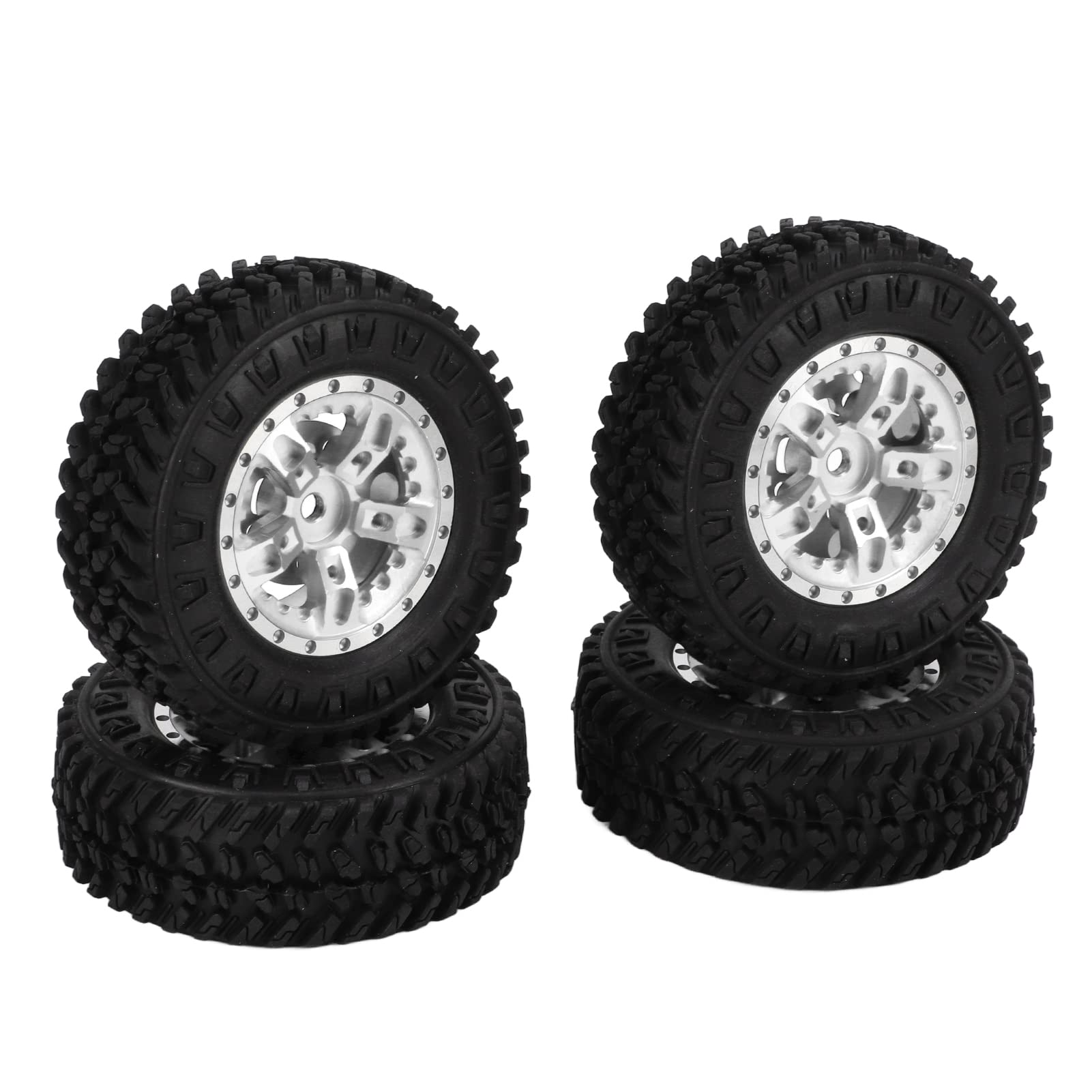 Axial SCX24 55mm RC Metal Rims with Rubber Tires - Durable All-Terrain Wheels for Better Grip & Performance (Silver) | Perfect for Crawling, Off-Roading & RC Car Upgrades