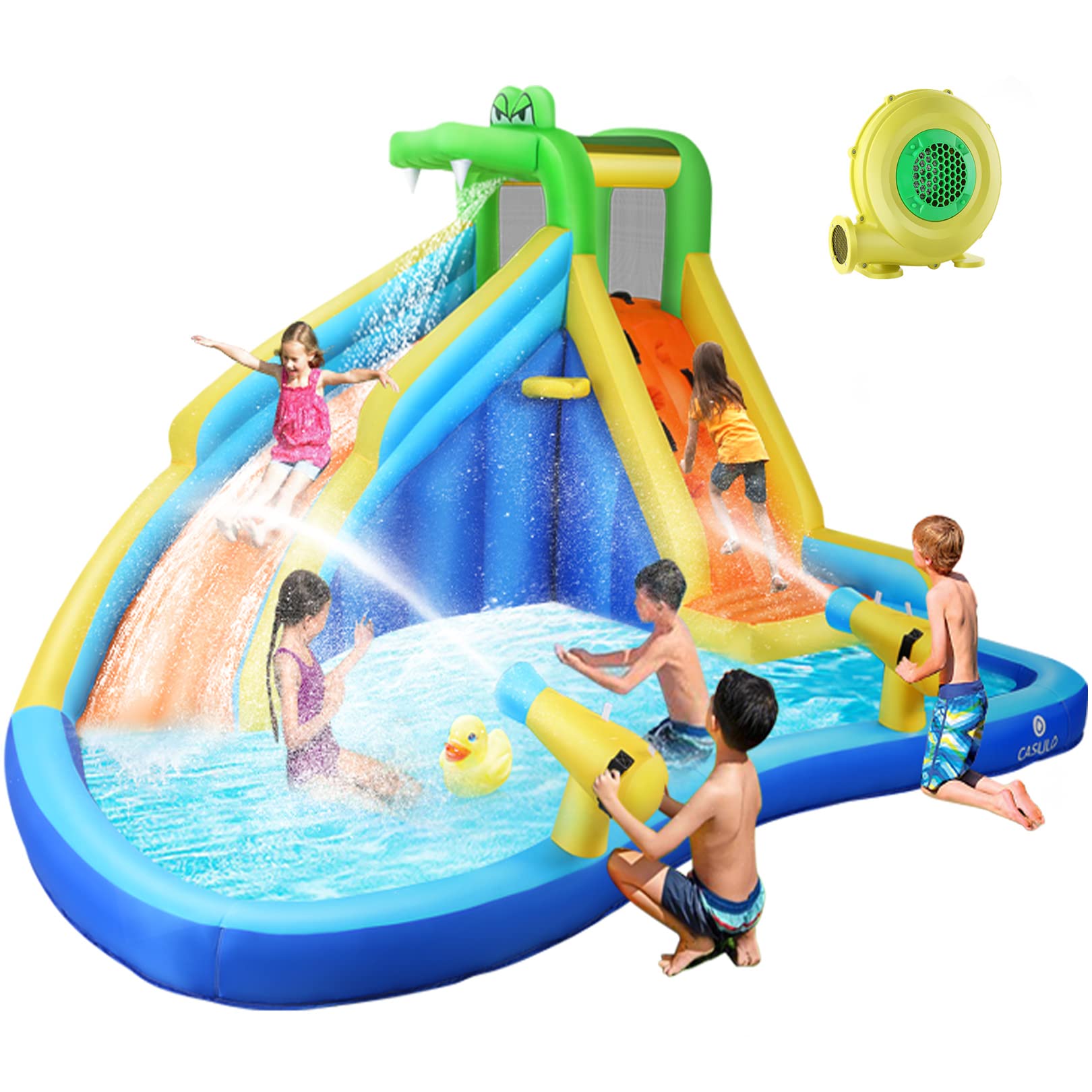 **DREAMVAN Inflatable Water Slide for Kids - Bounce House with Splash Pool, Climbing Wall, Basketball Hoop & Water Cannon - Backyard Water Park for Summer Fun, Outdoor Birthday Parties & Family Gatherings**