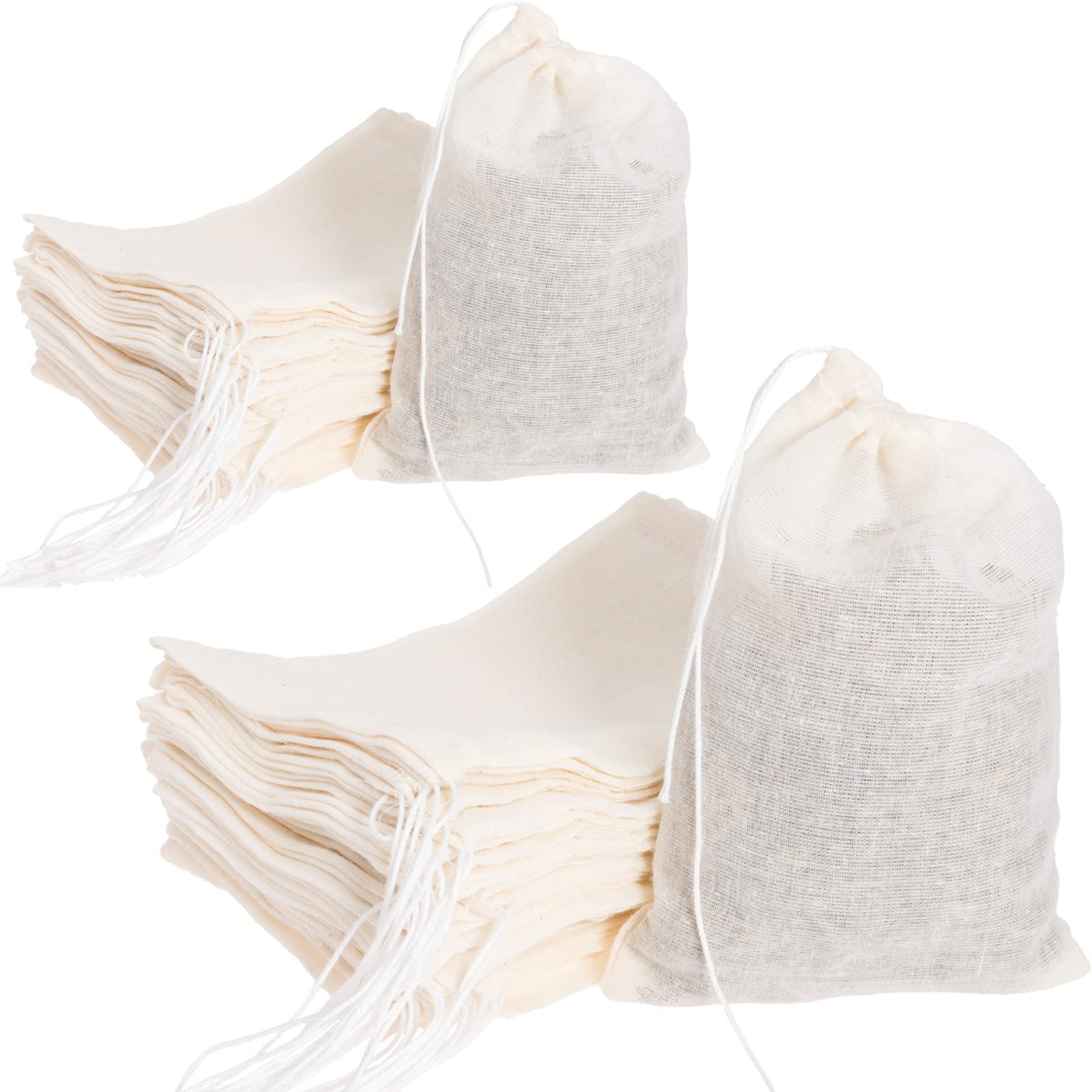 Qeuly 24 Pack Reusable Muslin Drawstring Bags - Natural Cotton Spice Bags for Cooking, Straining Coffee, Tea, Soup & Bone Broth - Cheesecloth Sachets (4x6 & 6x8 Inches) - Perfect for Home Brewing, Meal Prep & DIY Crafts