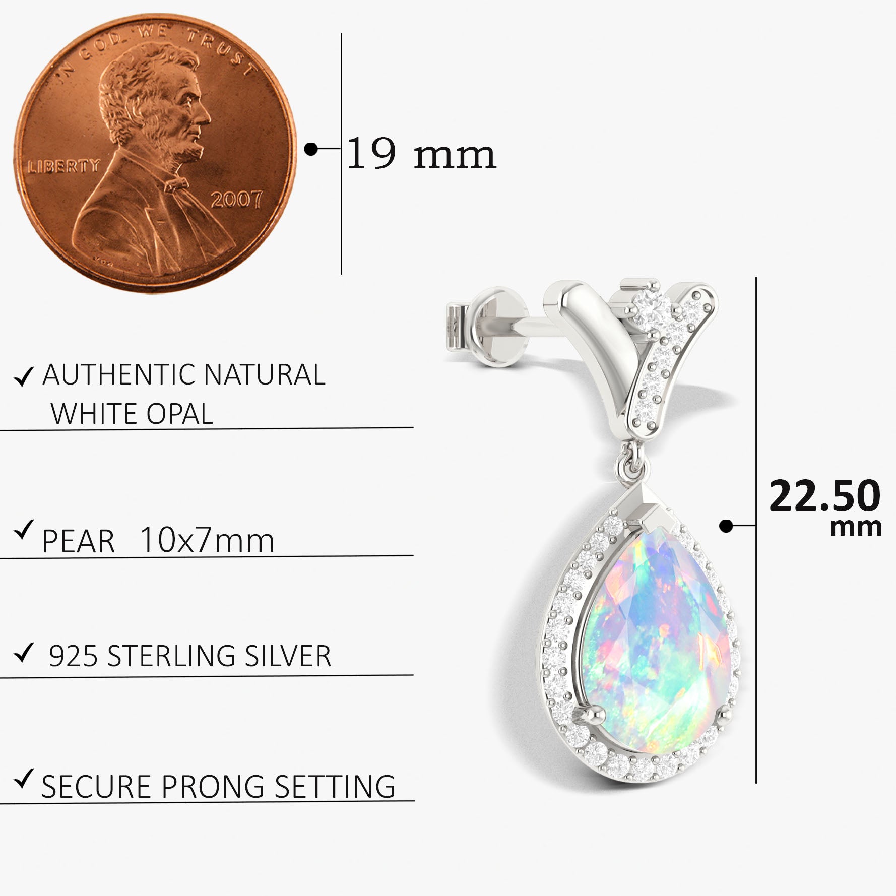 V-Shaped Natural White Opal Drop Earrings with Push Back Closures - Elegant Dangle Earrings for Women, Perfect for Weddings, Parties & Special Occasions