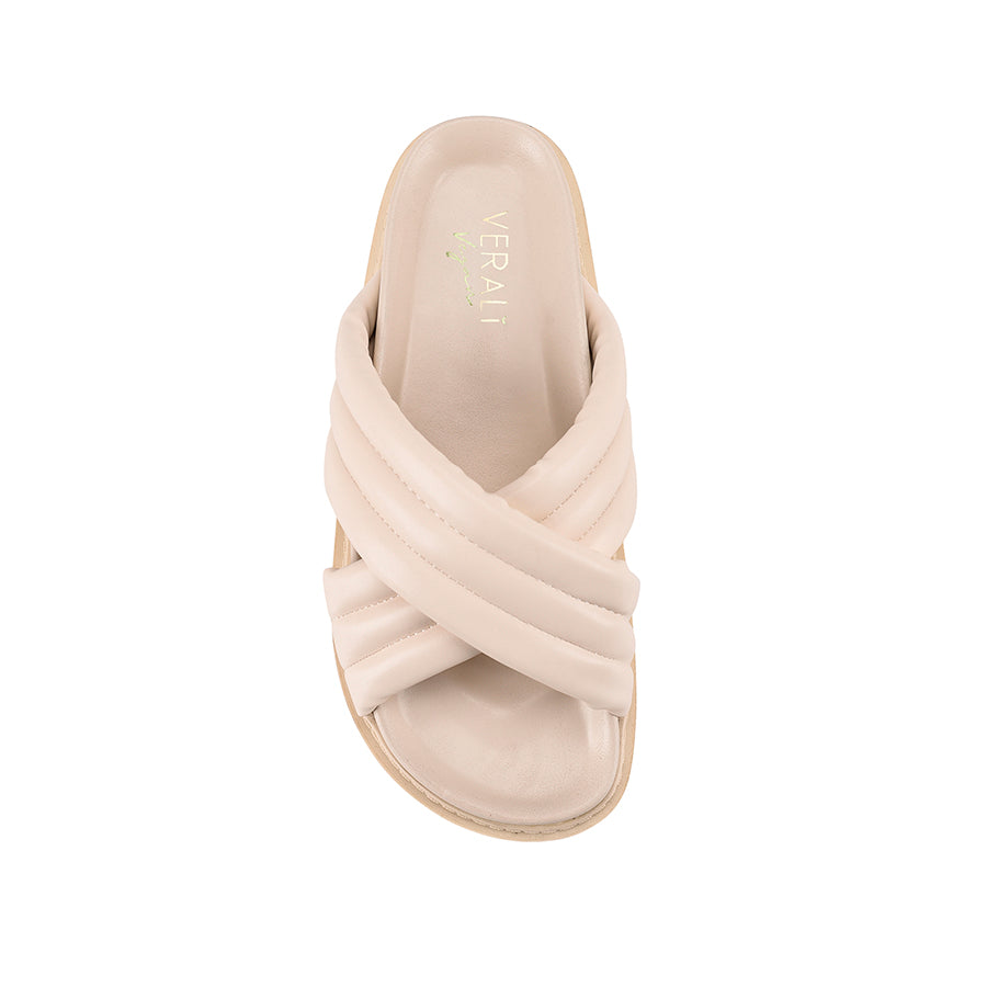 Britney Comfortable Footbed Slides for Women - Soft Cushioned Bone Color Sandals for Home, Pool, Beach & Casual Wear