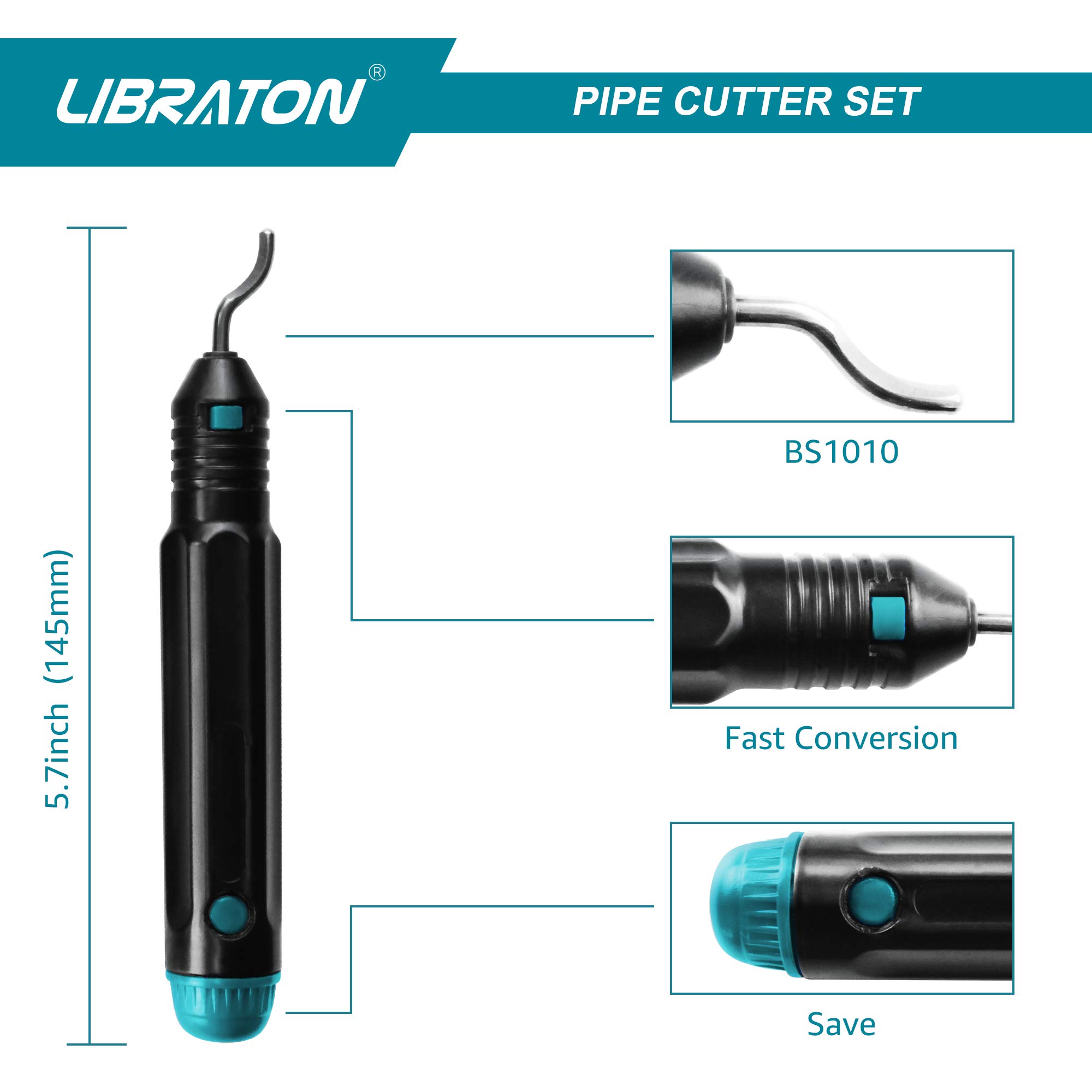 Libraton Heavy Duty Copper Pipe Cutter with Deburring Tool - Precision Tubing Cutter for Copper, Aluminum & Thin Stainless Steel Pipes - Perfect for Plumbing, HVAC & DIY Home Repairs