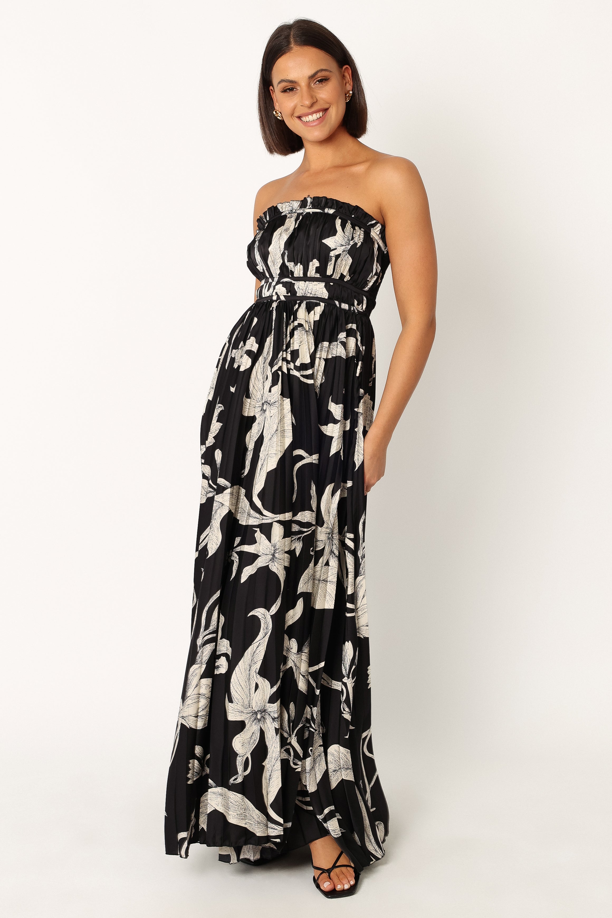 Elegant Black Floral Strapless Maxi Dress for Women - Perfect for Weddings, Parties & Summer Vacations