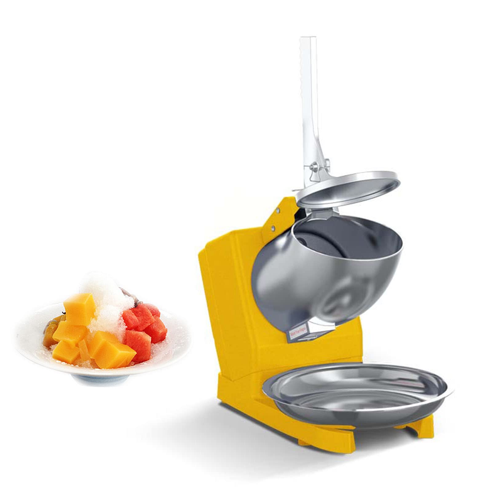 Electric Ice Crusher Machine - Stainless Steel High-Speed Shaved Ice Maker for Snow Cones & Cocktails - Commercial & Home Use with Double Blades (Yellow) - Perfect for Parties, Cafes, and Summer Treats