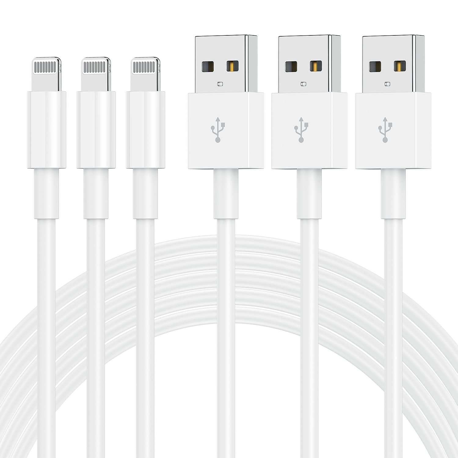3-Pack Apple MFi Certified iPhone Charger 6ft - Fast Charging Lightning to USB Cable for iPhone 12/11/11 Pro/11 Max/X/XS/XR/XS Max/8/7 & iPad - Perfect for Home, Office & Travel Charging