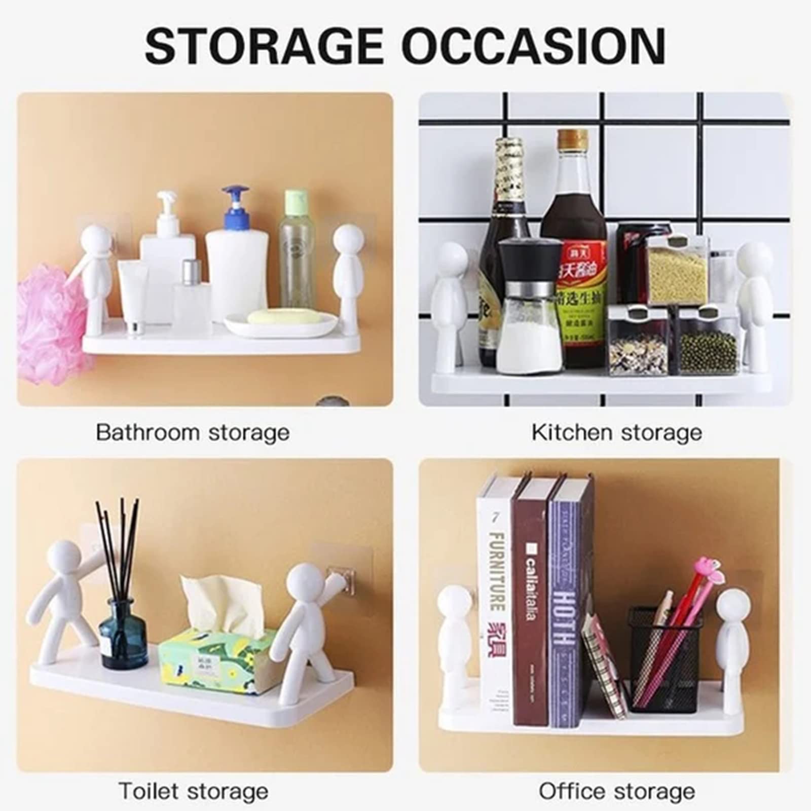 2022 Punching-Free Wall Mounted Storage Shelf for Kitchen & Bathroom - Floating Shelves Organizer for Toiletries, Spices & Decor (1PC, White) - Perfect for Small Space Organization & Home Decor
