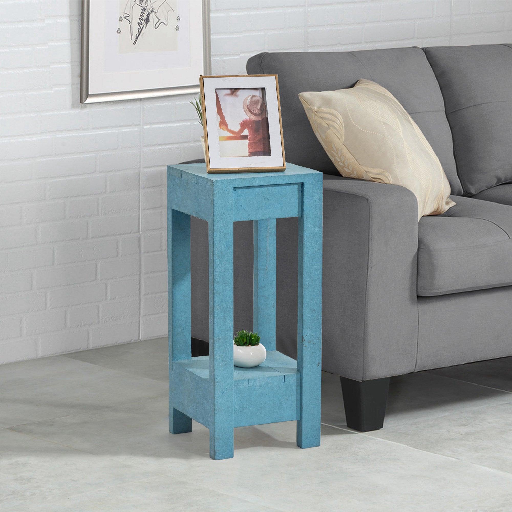 Modern Blue Rectangle Wood Side Table - Nightstand, End Table for Living Room, Bedroom & Office - Stylish & Functional Home Decor