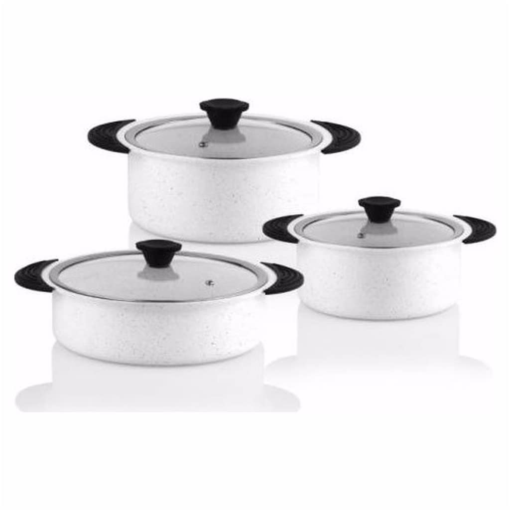 BAPYZ 6-Piece Non-Stick Granite Cookware Set - Stainless Steel Pots and Pans with Lids, White Kitchenware for Cooking, Frying & Boiling - Perfect for Home Chefs & Everyday Meals