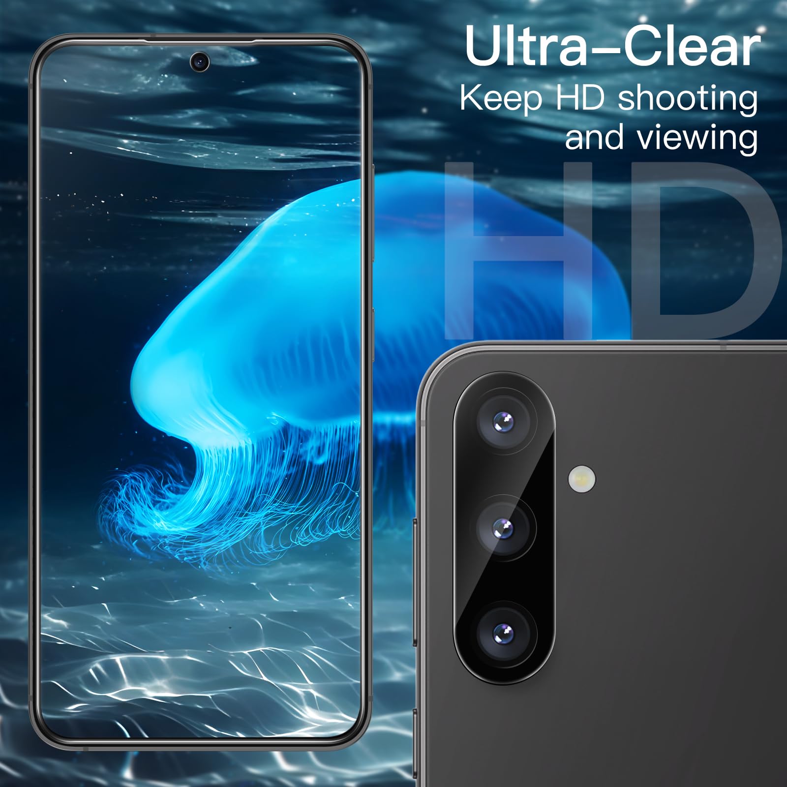 JETech 5-in-1 Matte Case for Samsung Galaxy S24+ / S24 Plus 5G - 2-Pack Tempered Glass Screen Protector & Camera Lens Protector, Translucent Back Protective Phone Cover (Dark Blue) - Perfect for Work, Travel & Everyday Protection