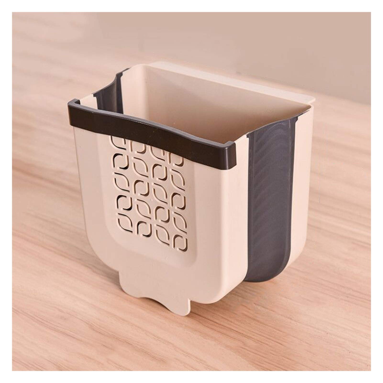 Foldable Wall Mounted Trash Can - Space Saving Hanging Garbage Bin for Kitchen Cabinet, Under Sink, Bathroom & Office - Durable Brown Waste Basket for Home Organization & Small Space Storage