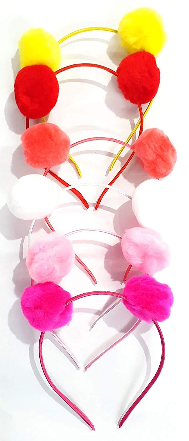 Zintalic 6-Pack Multicolor Pom Pom Metal Hair Bands for Girls - Stylish Hair Accessories for School, Parties & Everyday Wear