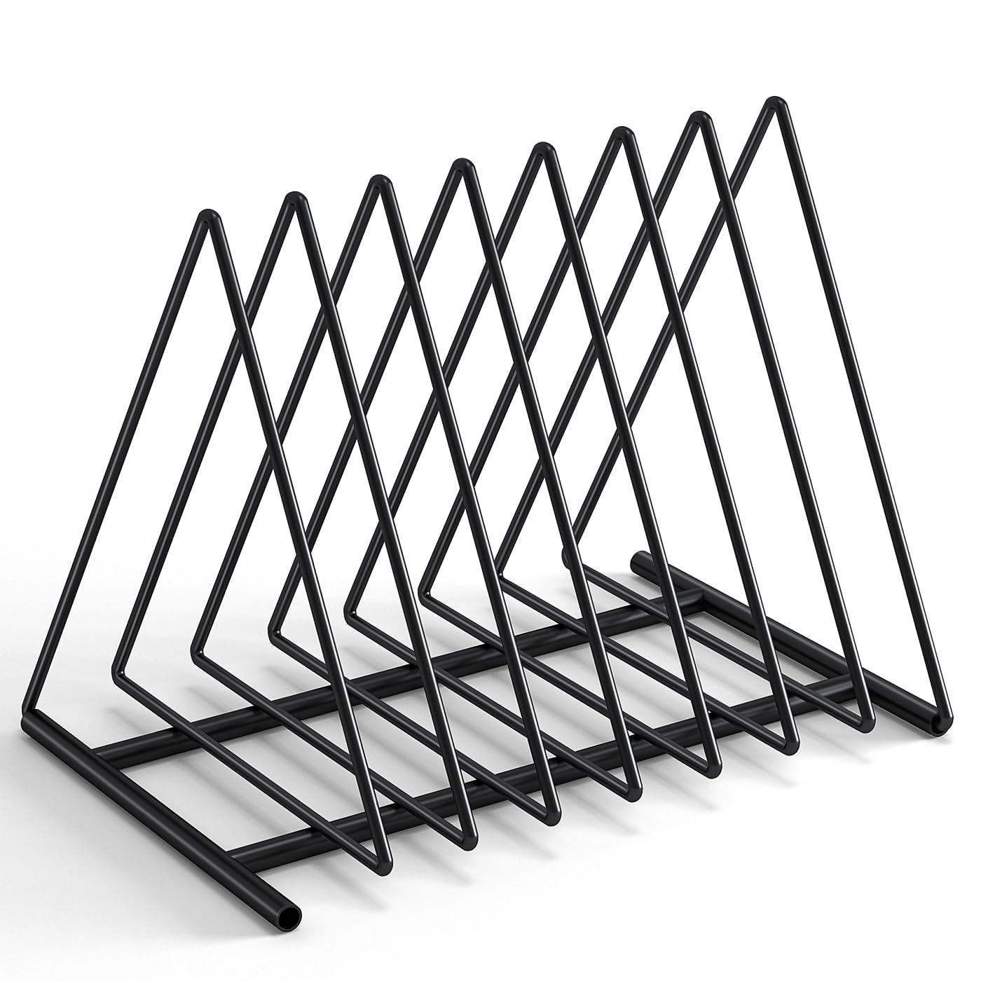 Black Metal Triangle Desk File Organizer - 7 Slot Document Sorter, Magazine & Book Holder for Office, Home & School Use | Perfect for Organizing Bills, Notebooks, Office Supplies on Desks & Bookshelves