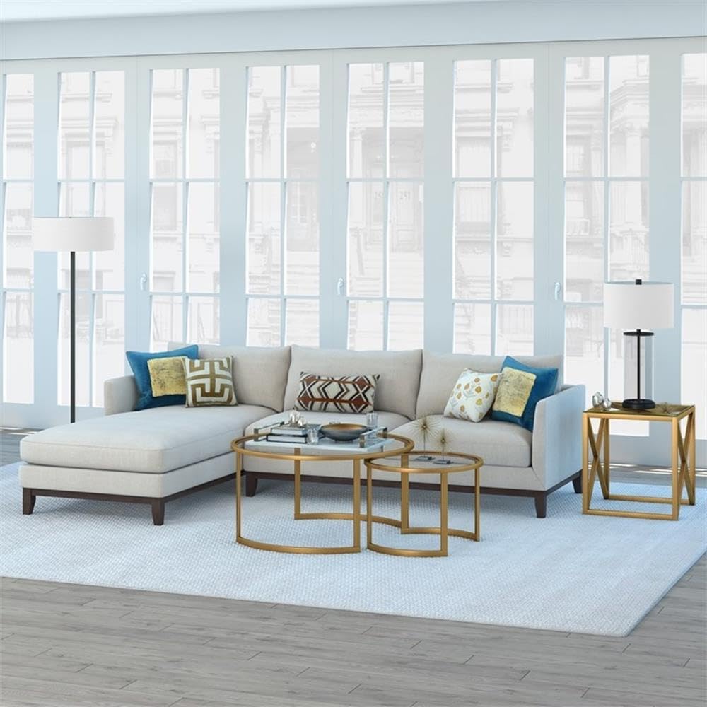 Stylish Metal Two-Tier Glass Top Brass Coffee Table for Living Room - Modern End Table with Storage Shelf for Home Decor