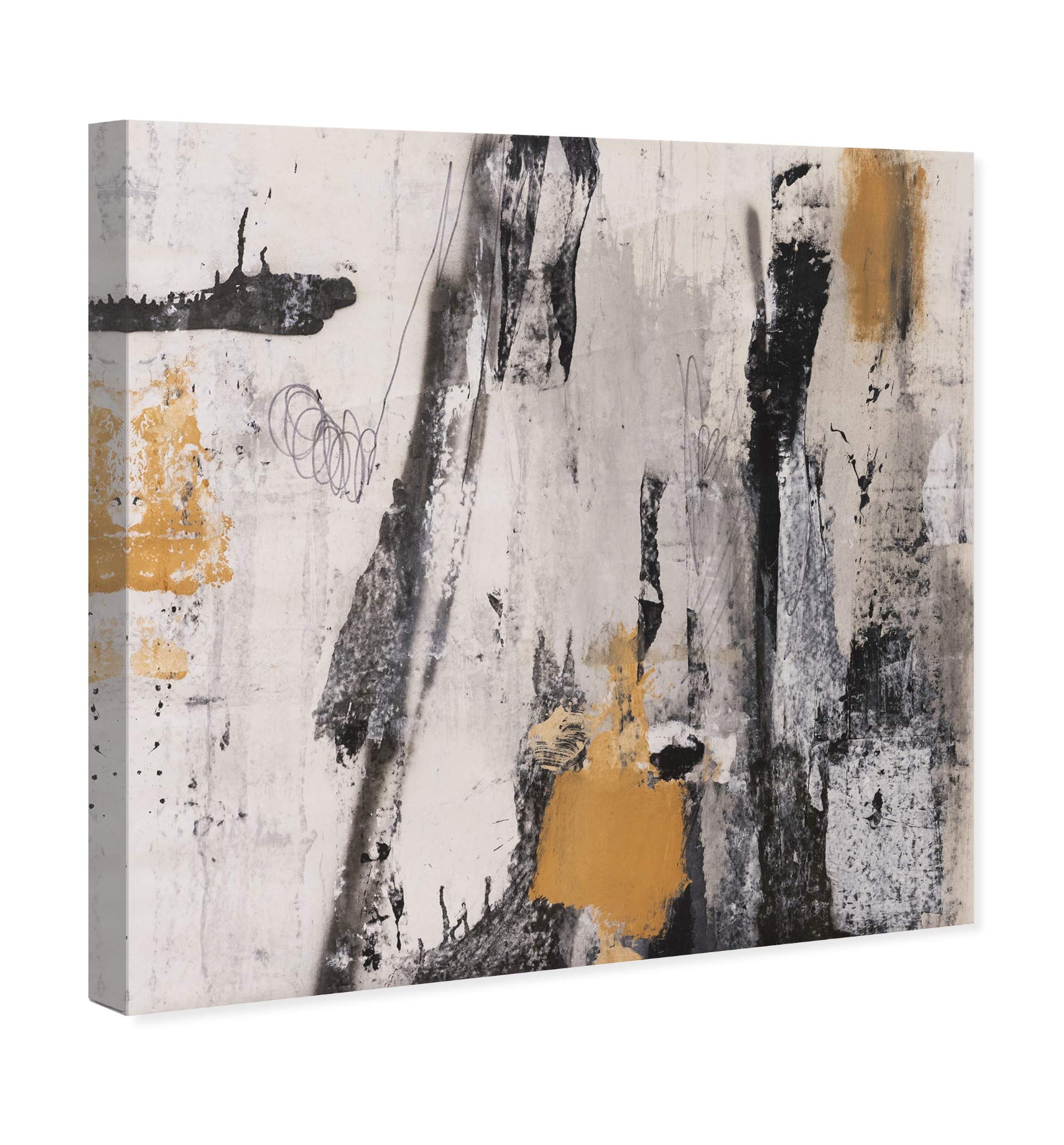 Abstract Wall Art Canvas Print 'Tiago Magro-Rushing Paint' - Modern Home Decor Painting 20x20 Inches in Black & Gold | Perfect for Living Room, Bedroom & Office Decor