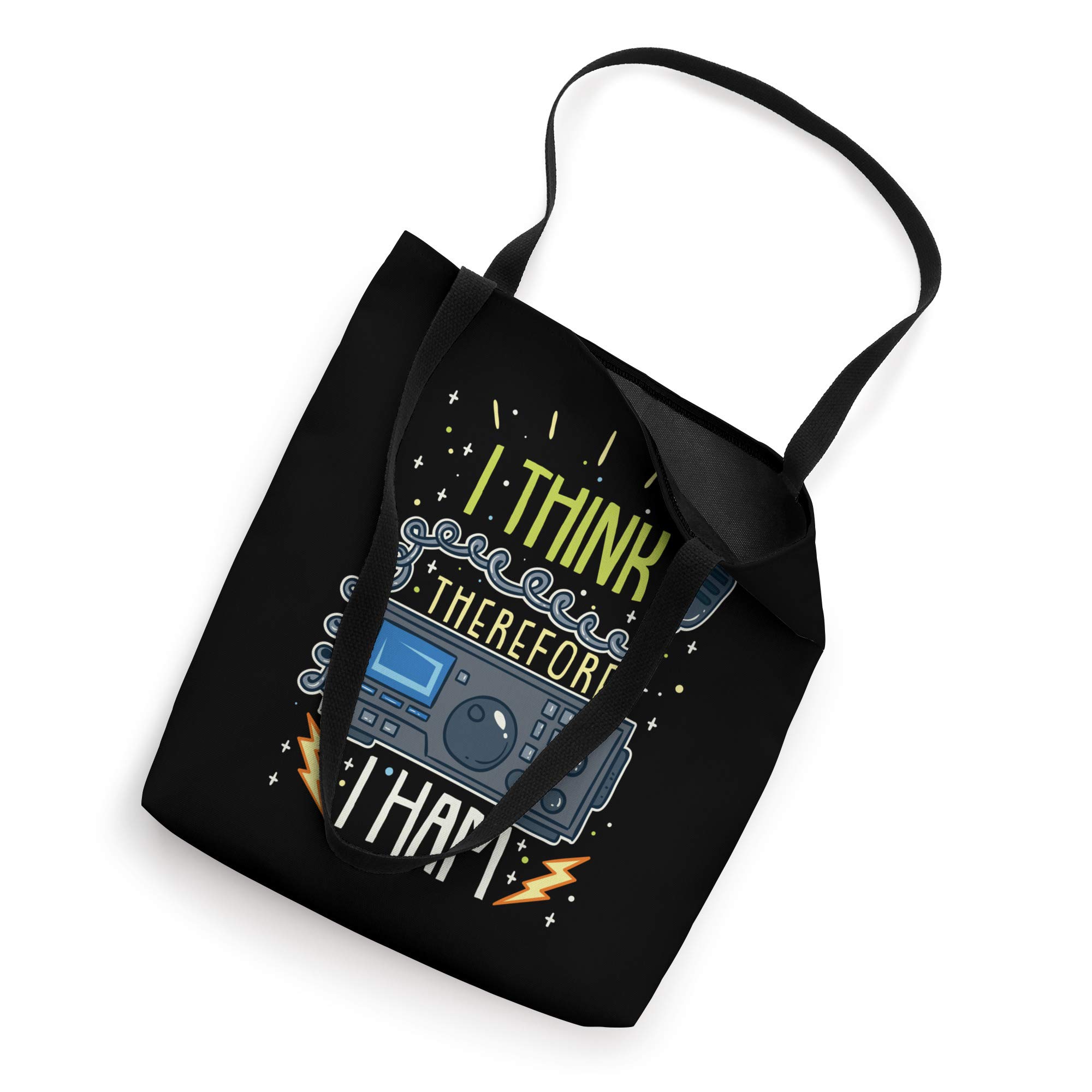 I Think Therefore I Ham Tote Bag - Funny Ham Radio Quote Gift for Amateur Radio Enthusiasts - Perfect for Grocery Shopping, Beach Trips & Radio Club Meetings