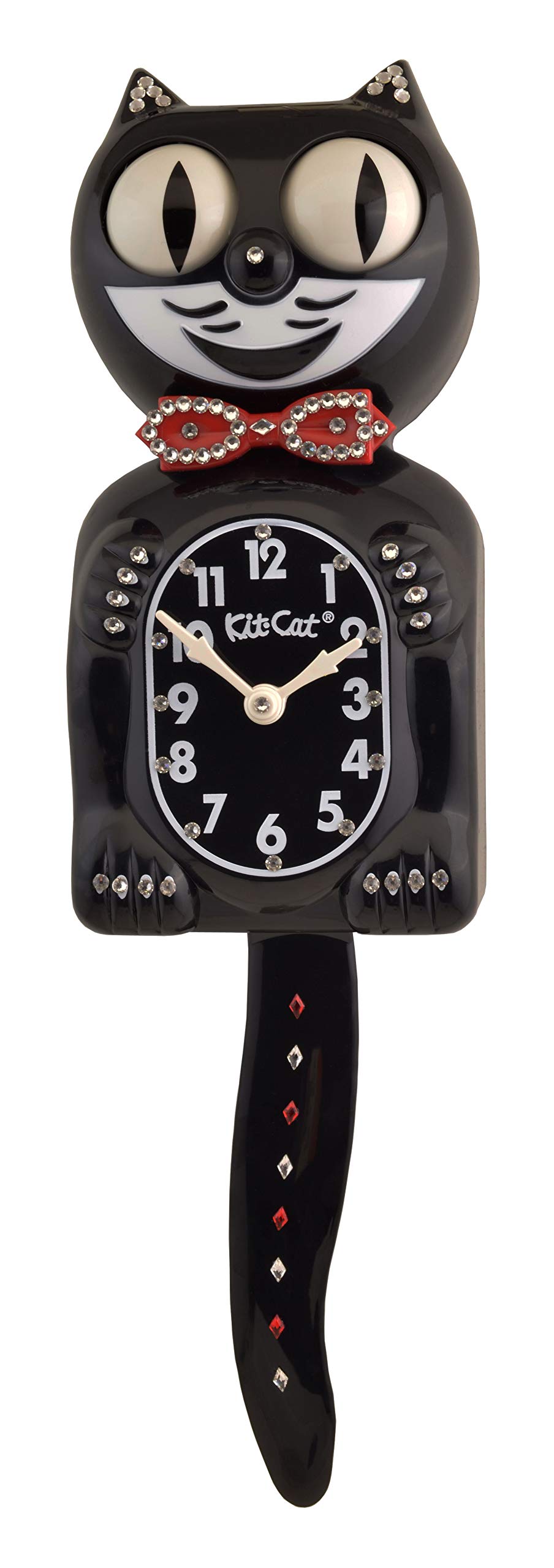 Limited Edition Black Tail Kit-Cat Klock with Kite Crystals - Elegant Jeweled Wall Clock for Home & Office Decor | Perfect Gift for Cat Lovers & Vintage Collectors