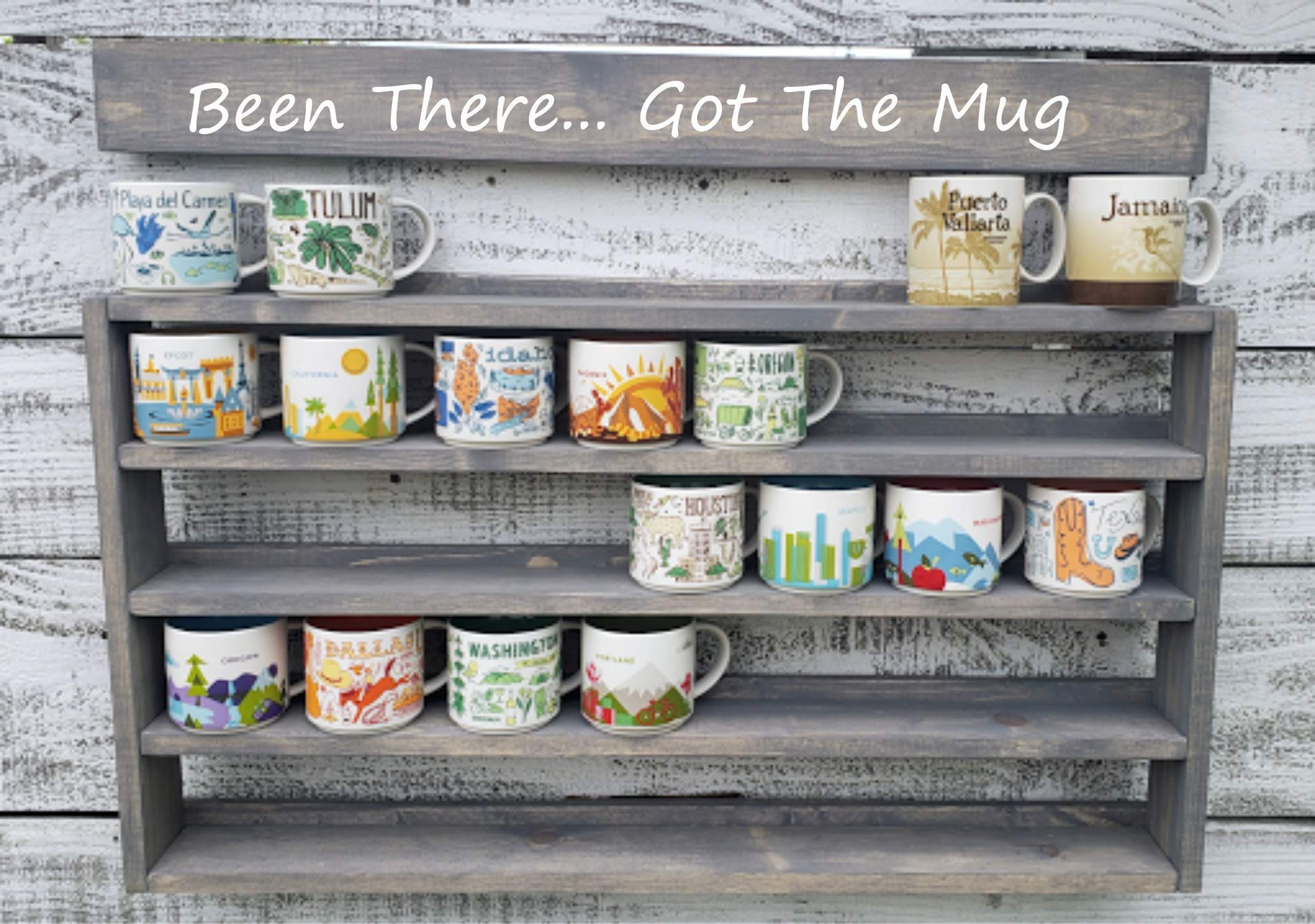 Wooden Coffee Mug Shelf - Holds 16 to 48 Mugs - Perfect for Displaying Your 'Been There' Mug Collection - Ideal for Kitchen, Office, or Coffee Shop Organization