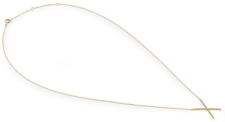 14K Solid Yellow Gold Cubic Zirconia X Necklace for Women - Elegant Layering Jewelry for Parties, Weddings & Everyday Wear
