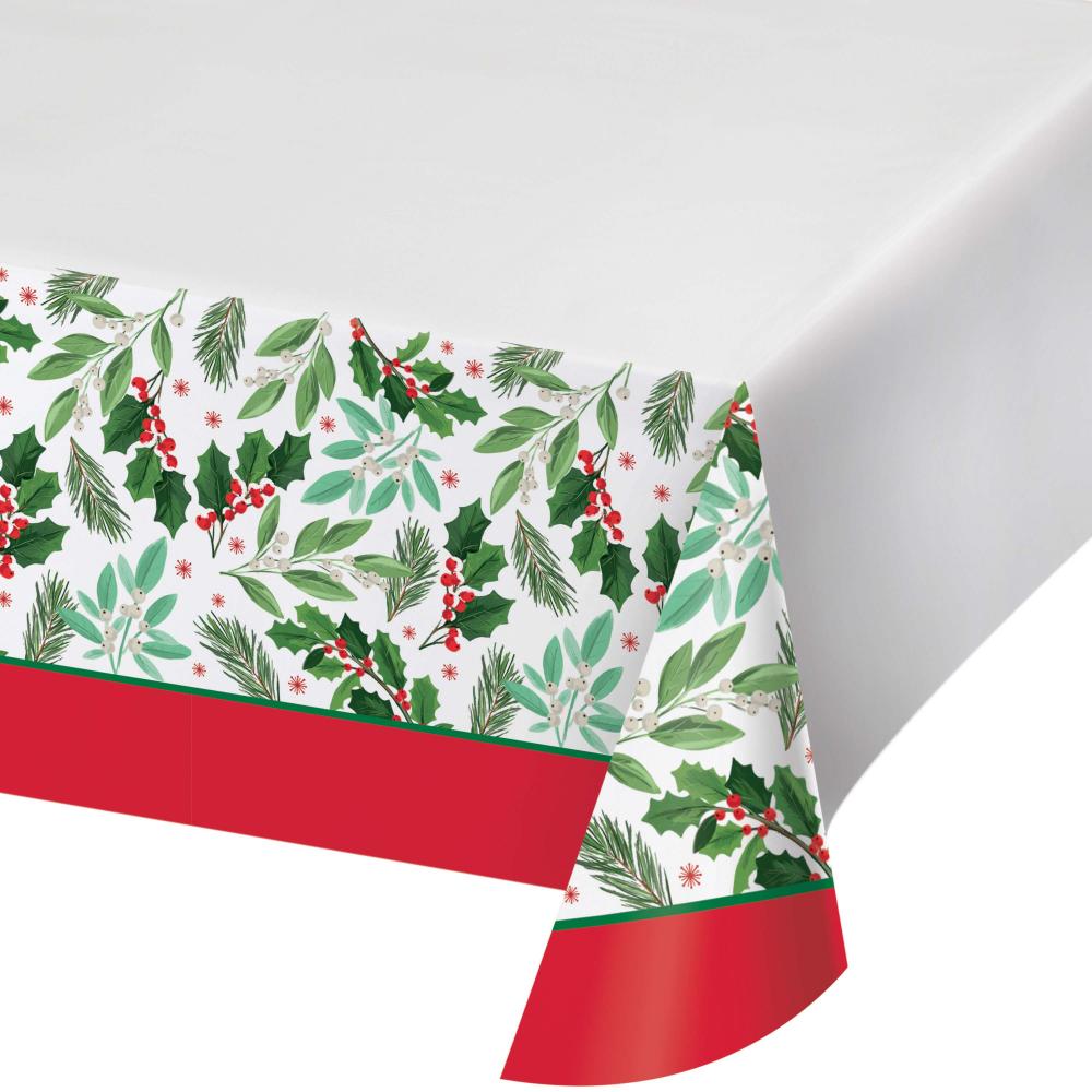 12-Piece Bulk Holly Jolly Christmas Paper Table Covers with Festive Border Print - Perfect for Holiday Parties, Family Gatherings & Christmas Decorations