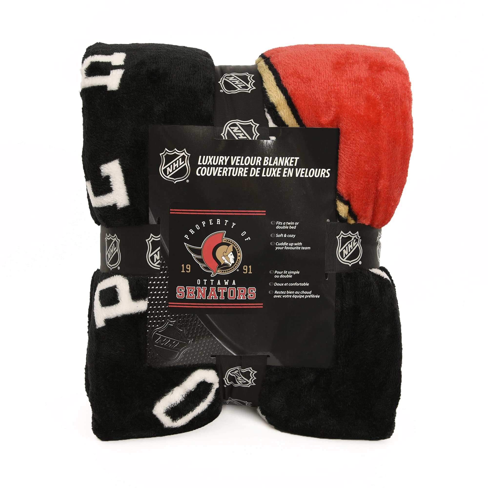 Ottawa Senators NHL Super Soft Luxury Velour Blanket 60x70 Inches - Cozy All-Season Throw for Bed, Couch & Game Room - Perfect for Sports Fans, Home Decor & Gifts