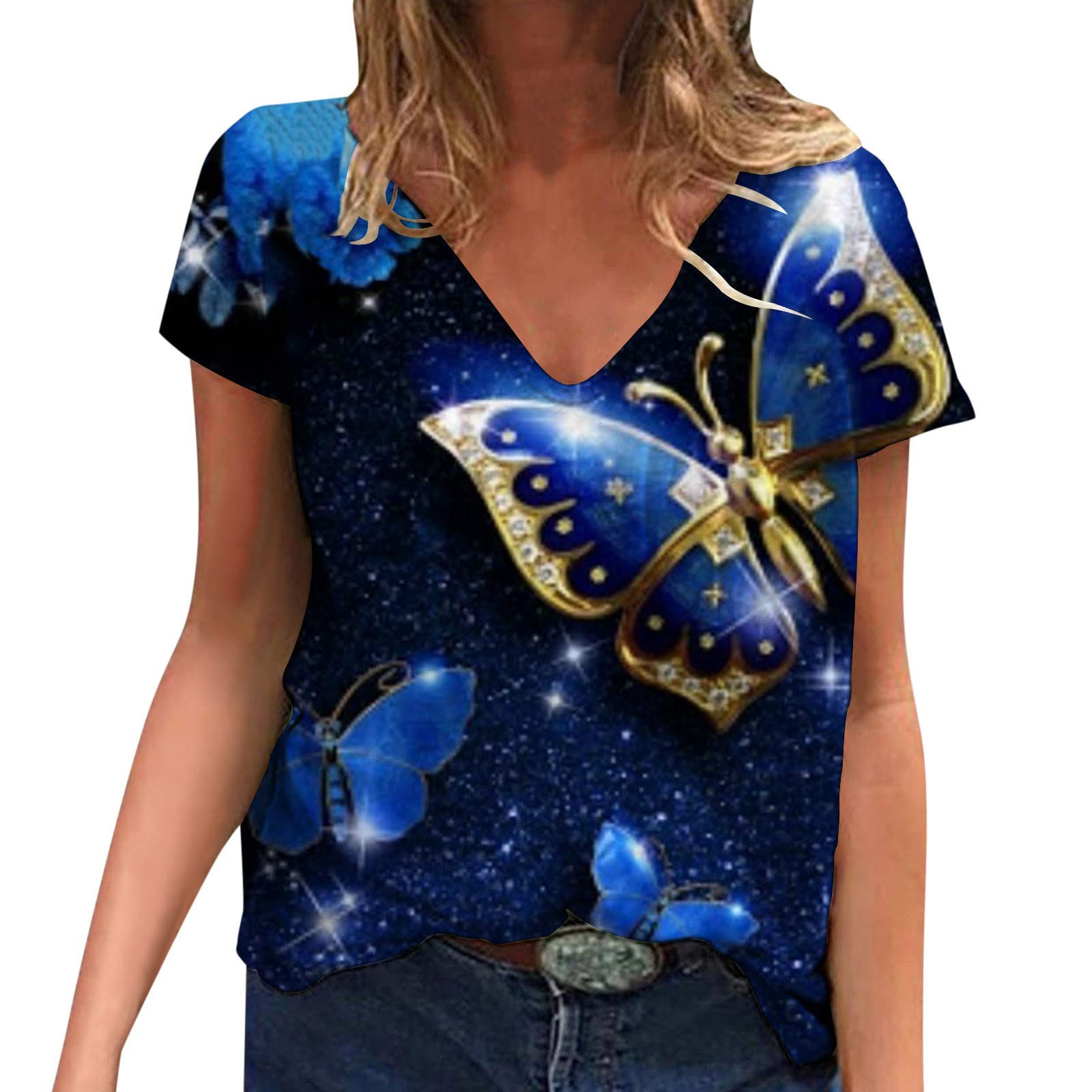 Women's Casual Short Sleeve Round Neck Twist Front Tunic Tops - Loose Fitted Cute Blouse for Everyday Wear, Work & Summer Outfits