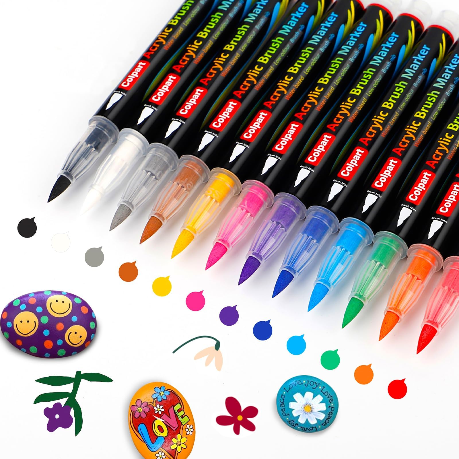 12 Colors Acrylic Paint Pens Markers for Wood, Ceramic, Glass, Stone - DIY Craft Supplies for Kids & Adults - Perfect for Christmas Eggs, Pumpkins, Home Decor & Art Projects