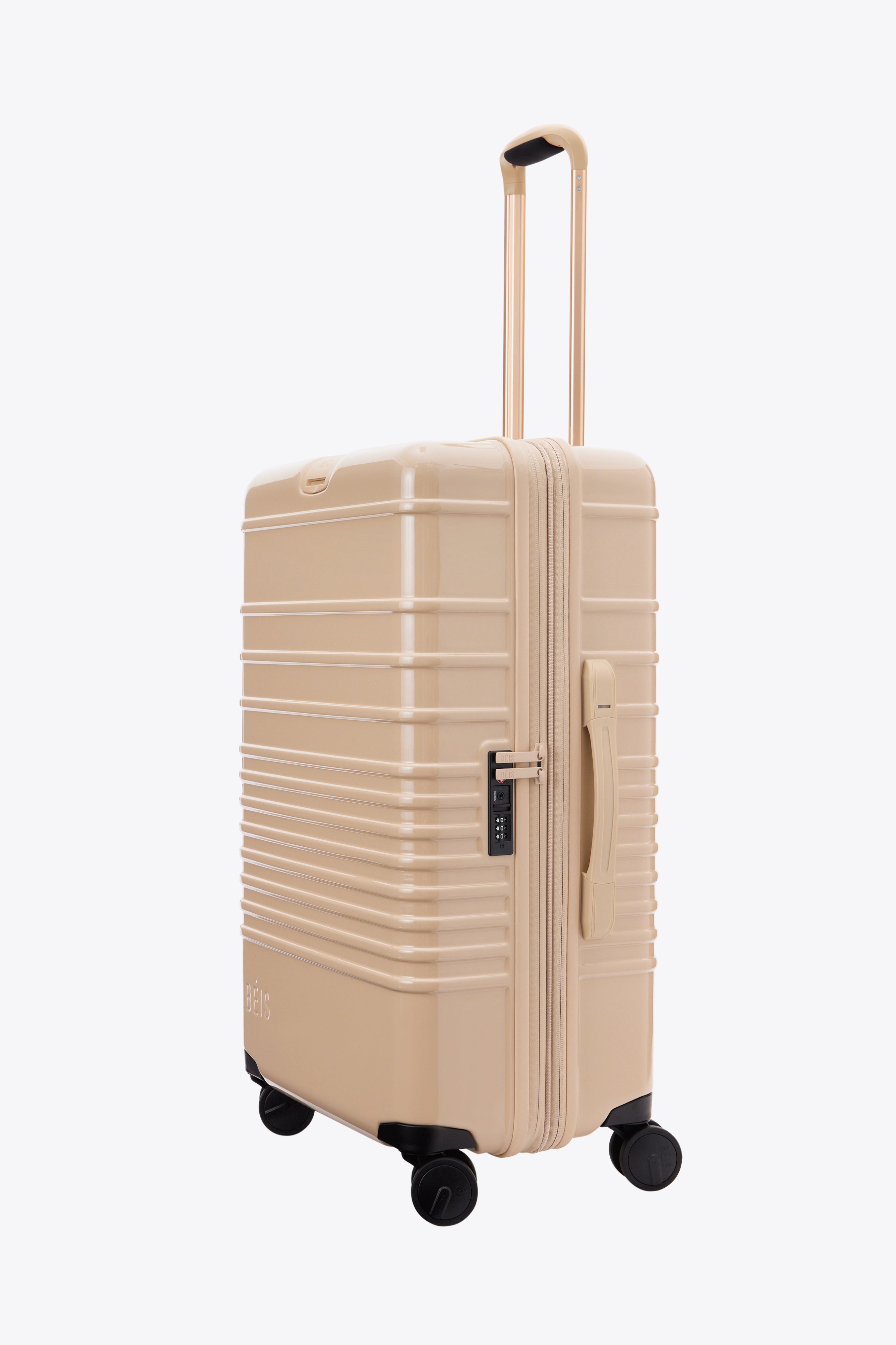 Glossy Beige Medium Check-In Roller Luggage - Perfect for Air Travel, Business Trips & Weekend Getaways