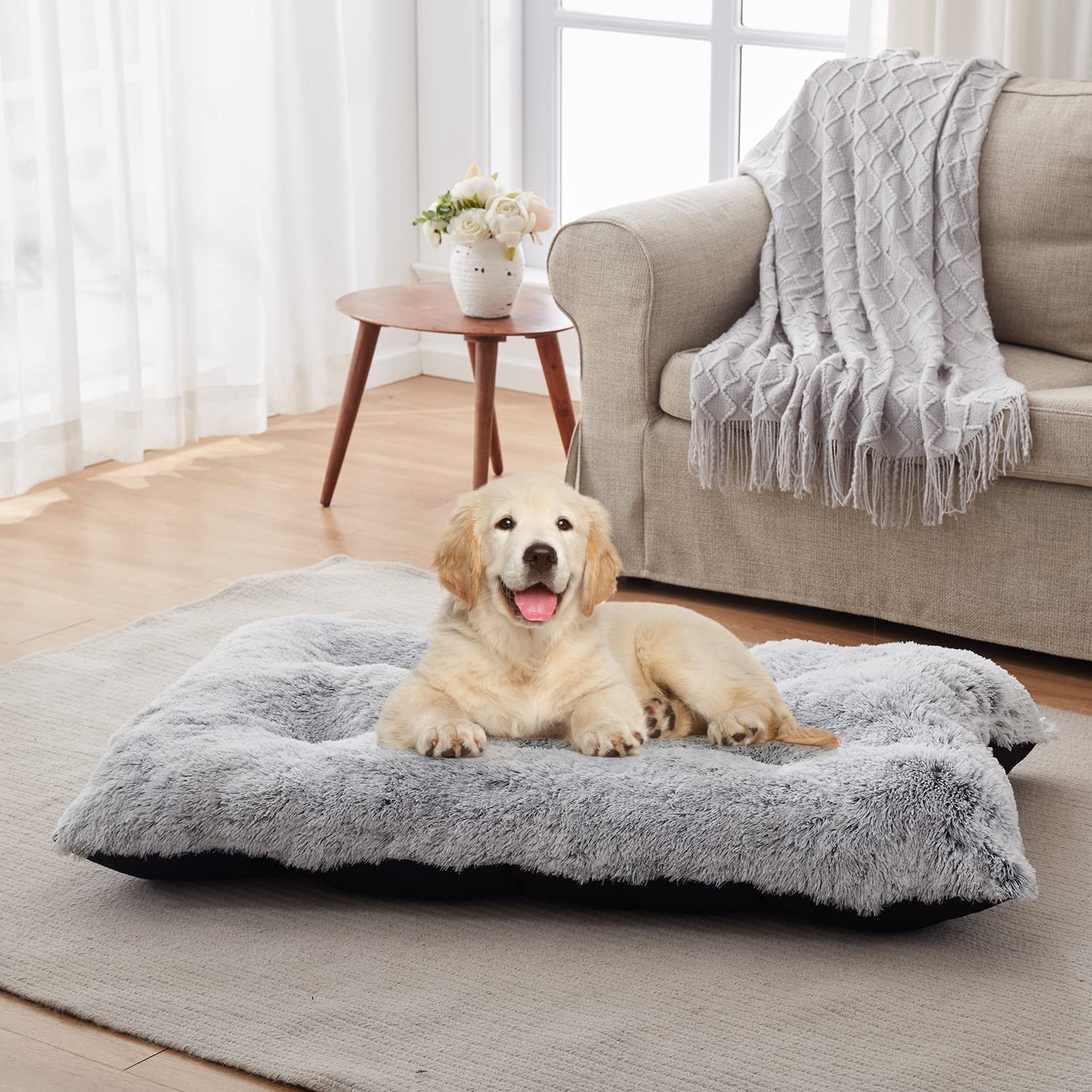 **Orthopedic Dog Bed for Large Dogs - Plush Non-Slip Crate Pad, Washable Faux Fur Pet Bed for Medium & Small Dogs & Cats - Anxiety Relief & Joint Support - Perfect for Crates, Kennels & Home Use**