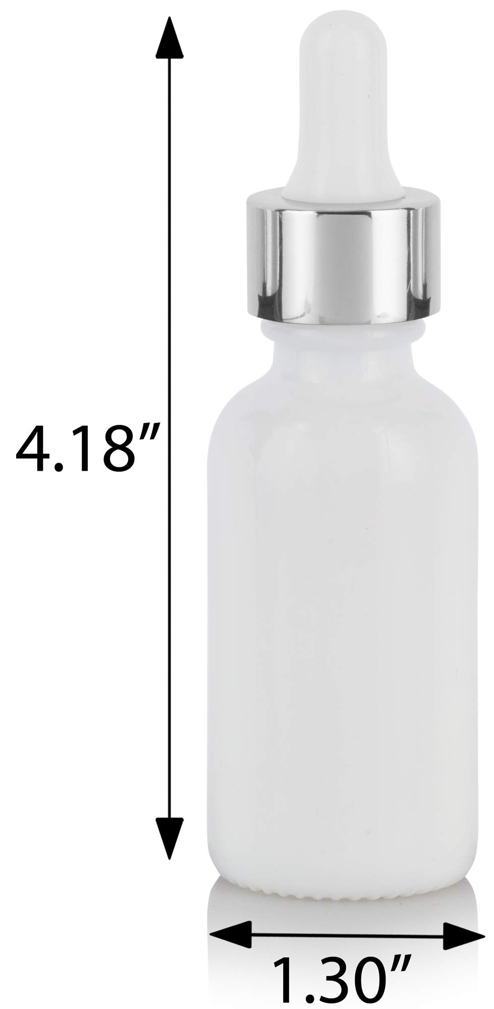 JUVITUS 1 oz Opal White Boston Round Glass Bottle with Silver Metal Dropper - 24 Pack + Funnel for Essential Oils, DIY Beauty, and Travel Size Liquids