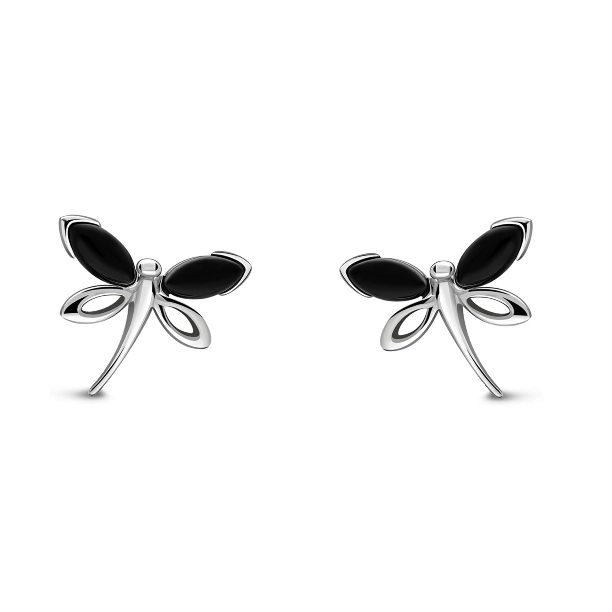 Sterling Silver Whitby Jet Dragonfly Stud Earrings - Elegant Handmade Jewelry for Women - Perfect for Everyday Wear, Gift Giving & Special Occasions