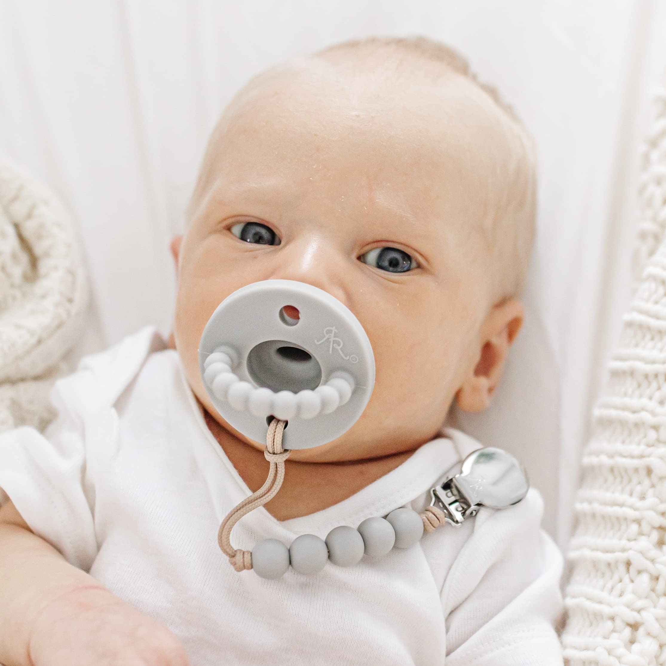 Ryan & Rose Cutie PAT Pacifier Teether - Slant Grey Baby Pacifier for Soothing & Teething Relief | Perfect for Newborns, Infants & Toddlers at Home or On-the-Go