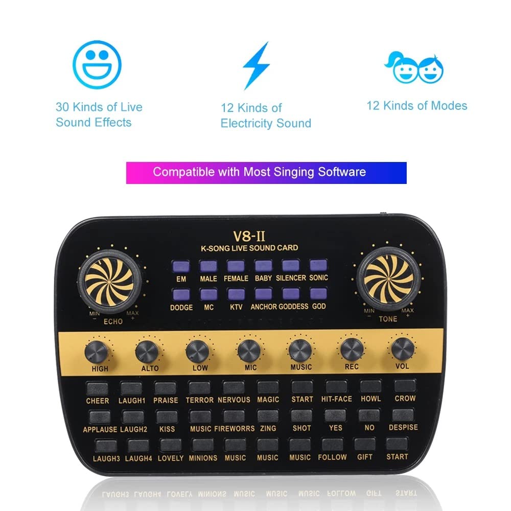 V8 Live Sound Card with Intelligent Volume Control - Professional Audio Mixer for PC, Computer, Streaming & Podcasting - Perfect for Gaming, Karaoke, Music Production & Live Broadcasting