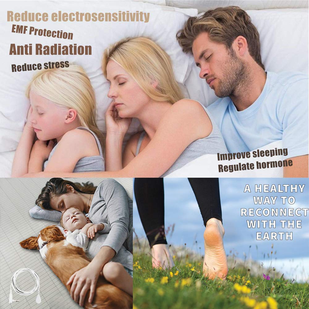 Premium Conductive Grounding Fitted Sheet with Pure Silver Thread - EMF Protection & Earth Energy Therapy - 78x80x13 Inch Beige (Includes Grounding Cords & Bracelet) - Ideal for Better Sleep, Stress Relief & Holistic Wellness