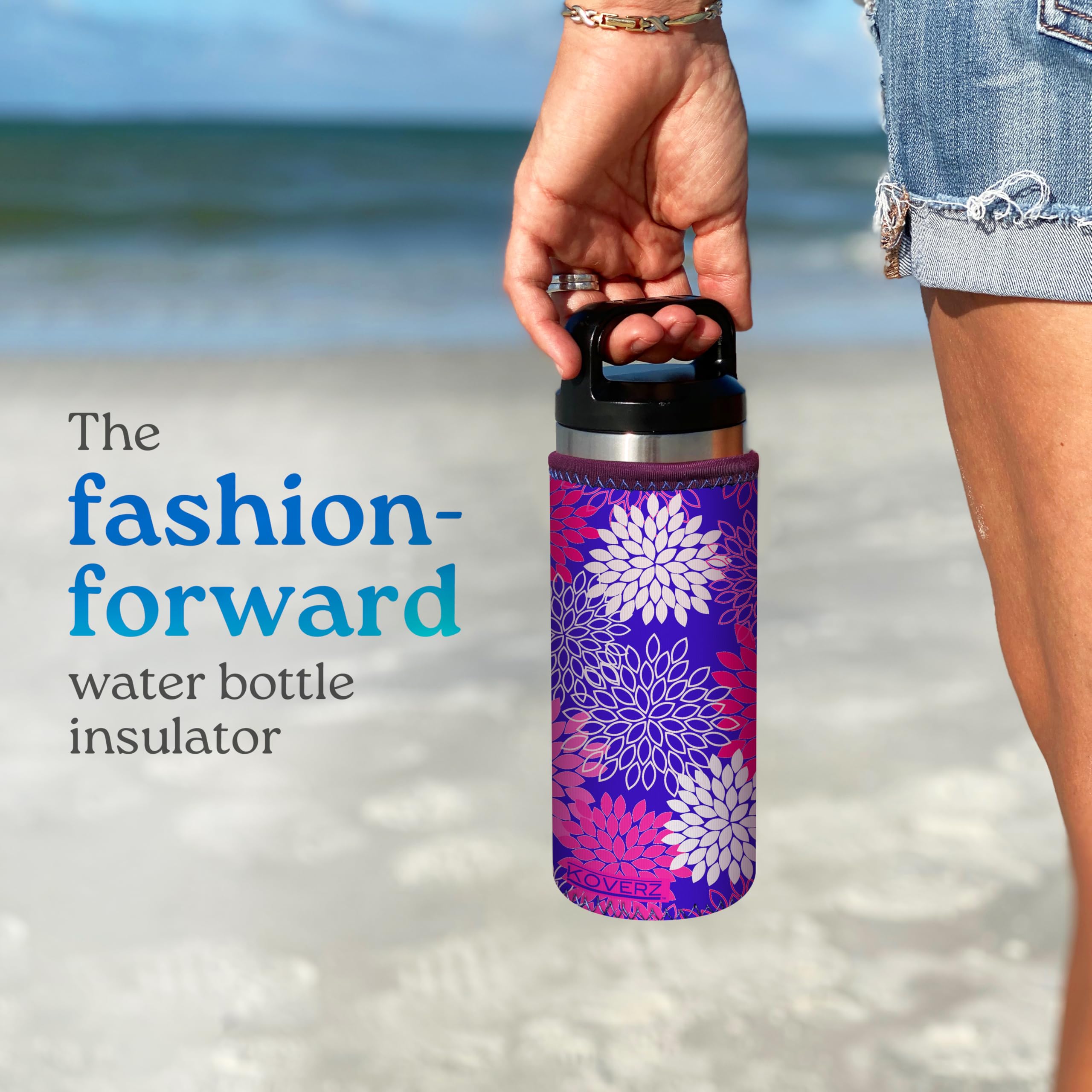 Koverz 24-30oz Insulated Water Bottle with Shoulder Strap - for Hiking & Gym
