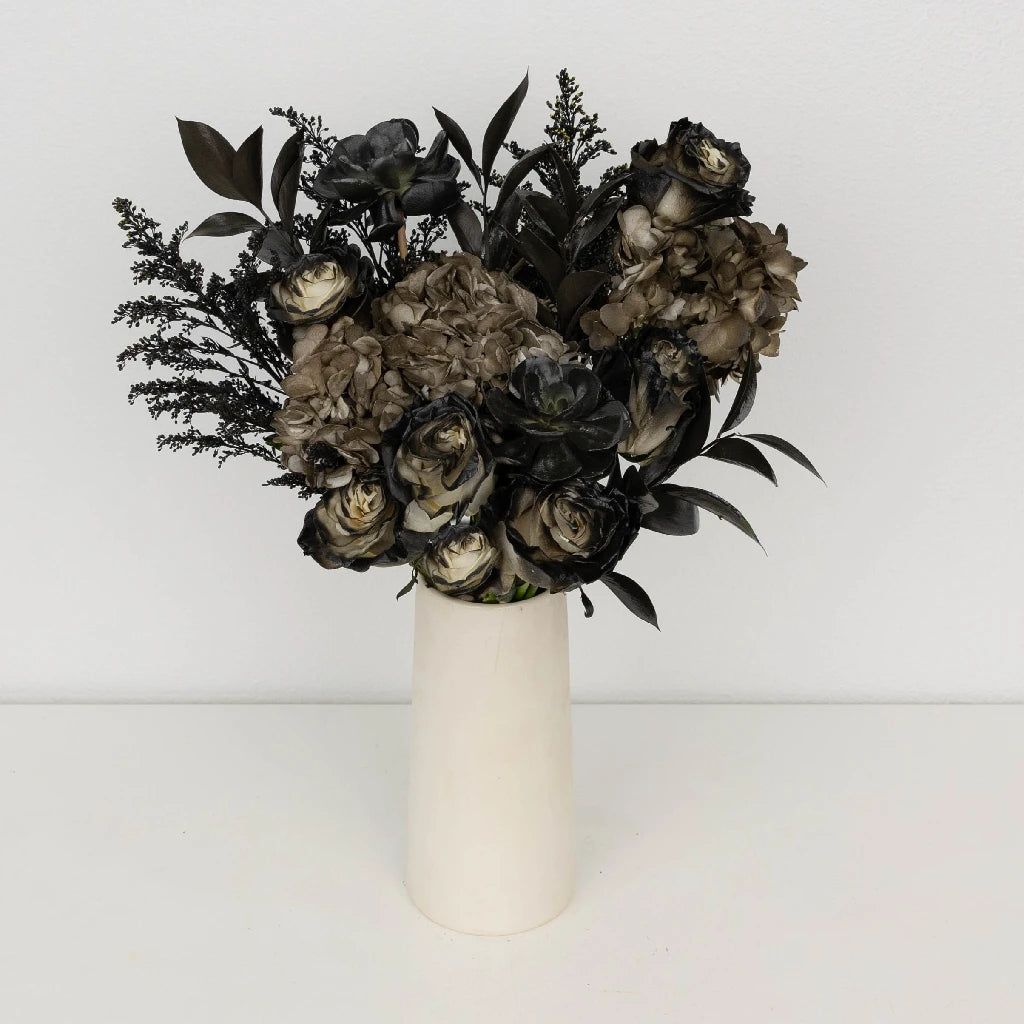 Black Velvet Flower Bouquet - Elegant Artificial Silk Flowers for Home Decor, Wedding Centerpieces & Gift Arrangements
