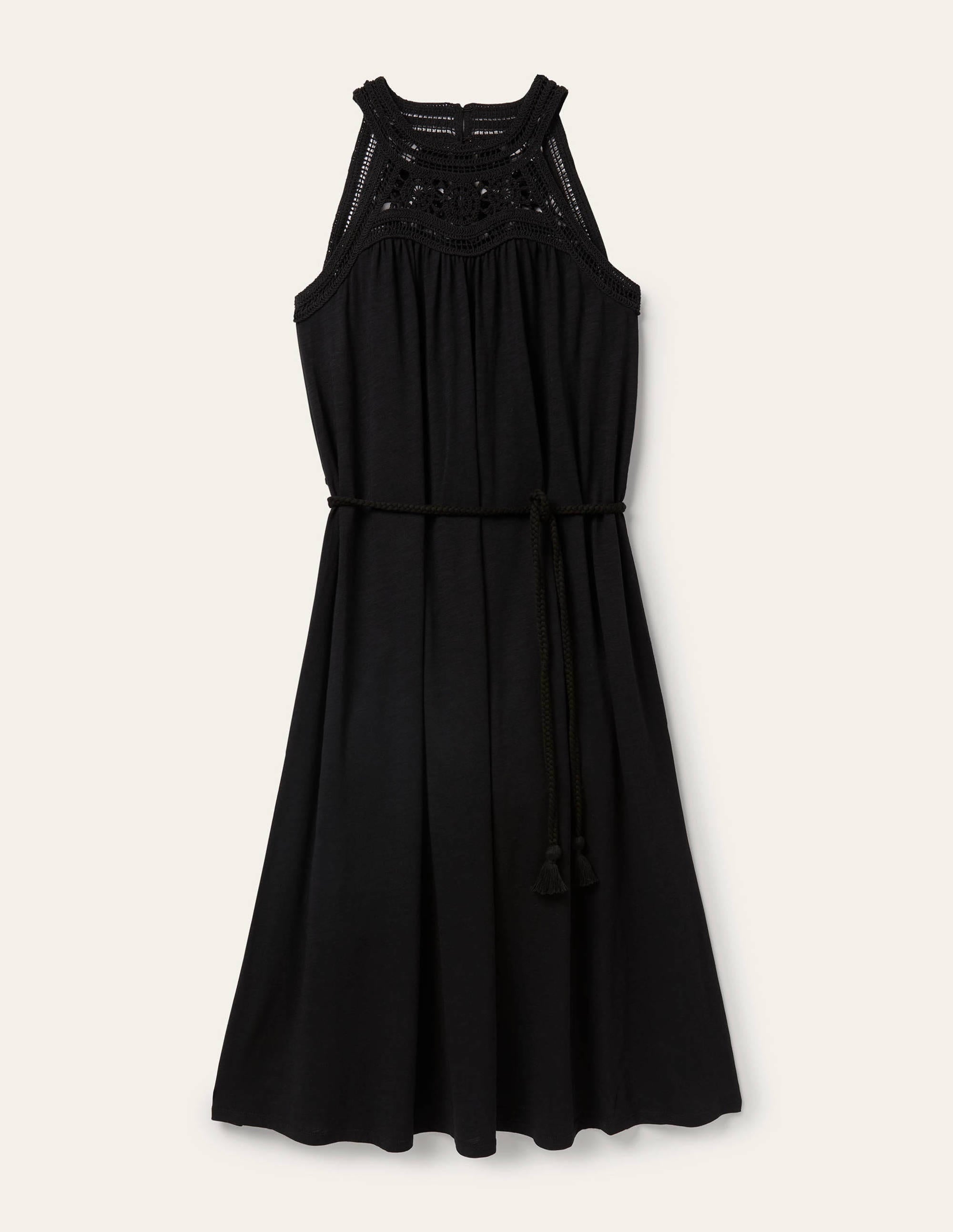 Anais Jersey Midi Dress for Women - Flowy Black Summer Dress with Short Sleeves, Comfortable Stretchy Fabric - Perfect for Casual Outings, Beach Vacations & Date Nights