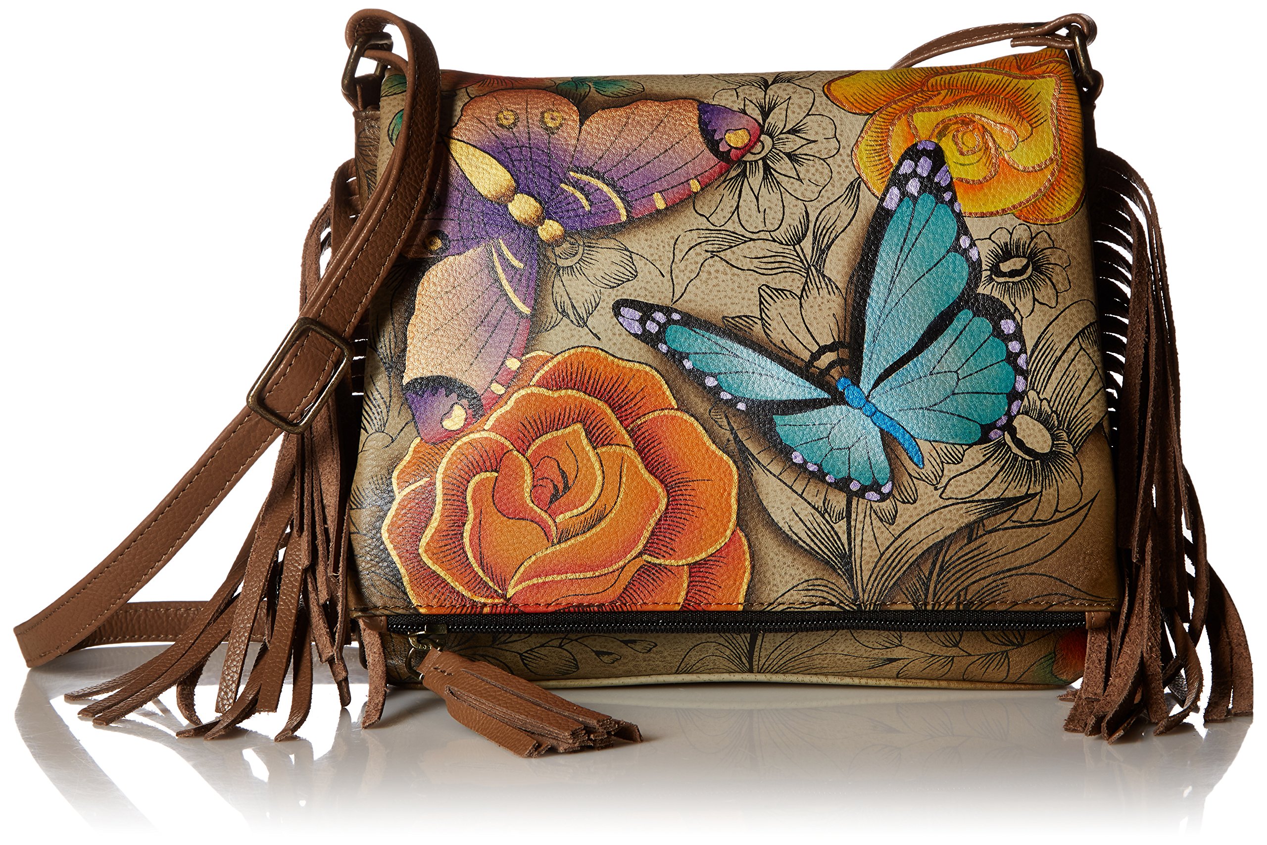 Anna by Anuschka Women's Genuine Leather Crossbody Bag with Hand-Painted Floral Artwork - Stylish Shoulder Purse for Everyday Use, Travel & Date Nights