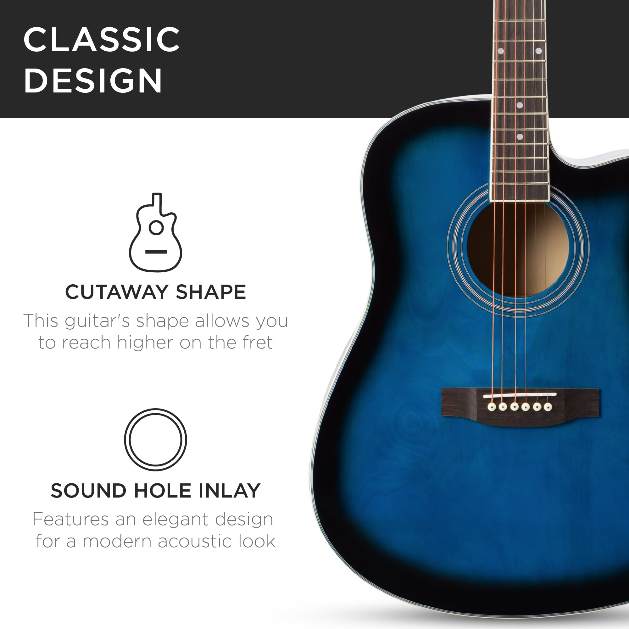 Best Choice Products 41-Inch Full Size Acoustic Guitar Beginner Kit - All Wood Cutaway Design with Gig Bag, Strap, Capo, Extra Strings & Picks (Blue) - Perfect for Learning, Practice & Live Performances