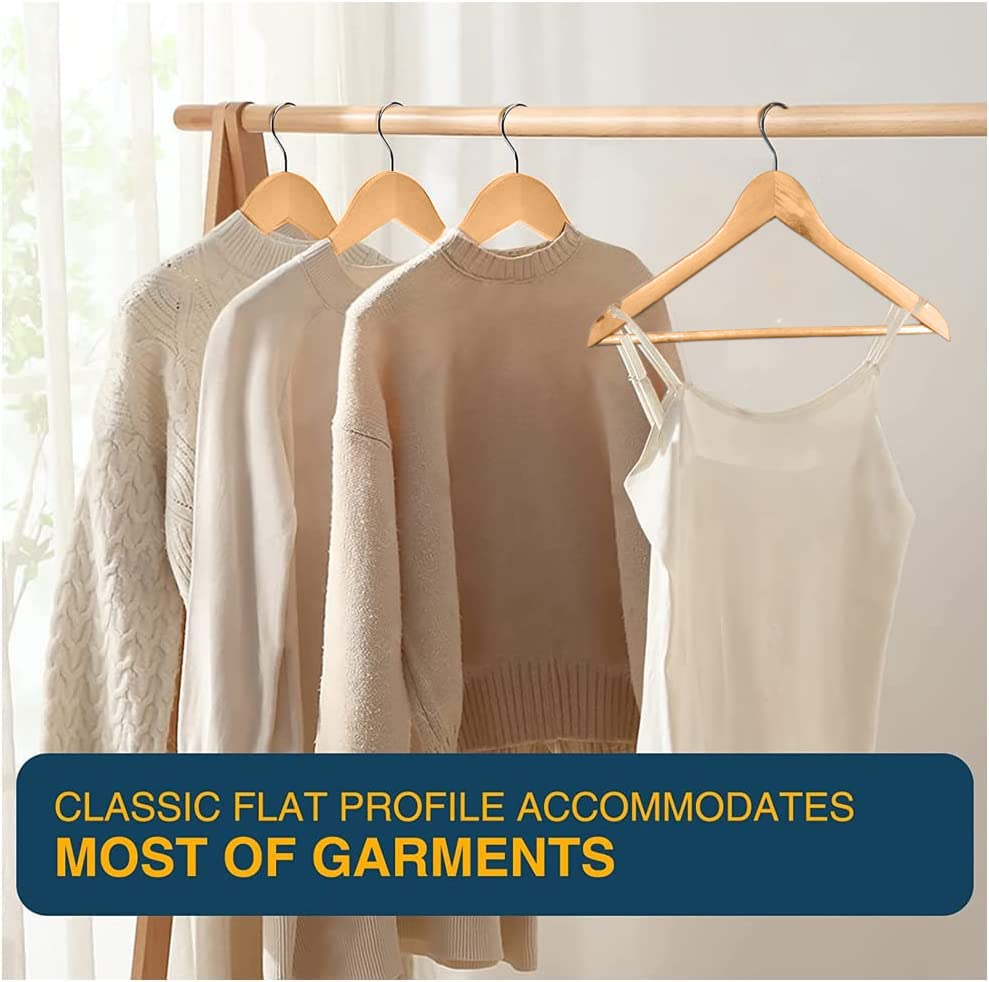 Premium Natural Wooden Coat Hangers - Strong Brown Non-Slip Hangers for Jackets, Pants & Coats with Shoulder Notches - Smooth Finish (Pack of 40) - Ideal for Closet Organization & Wardrobe Storage