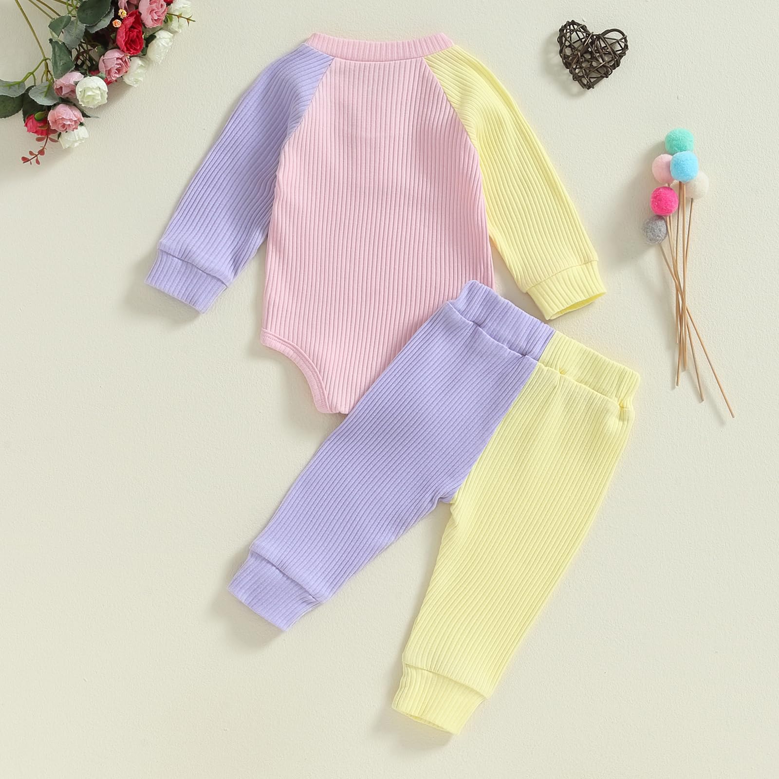 Thorn Tree Baby Girl Clothes - Soft Ribbed Knit Long Sleeve Romper with Pants Set | Stretchy Newborn Infant Outfits for Fall & Winter | Perfect for Family Photos, Daily Wear & Special Occasions