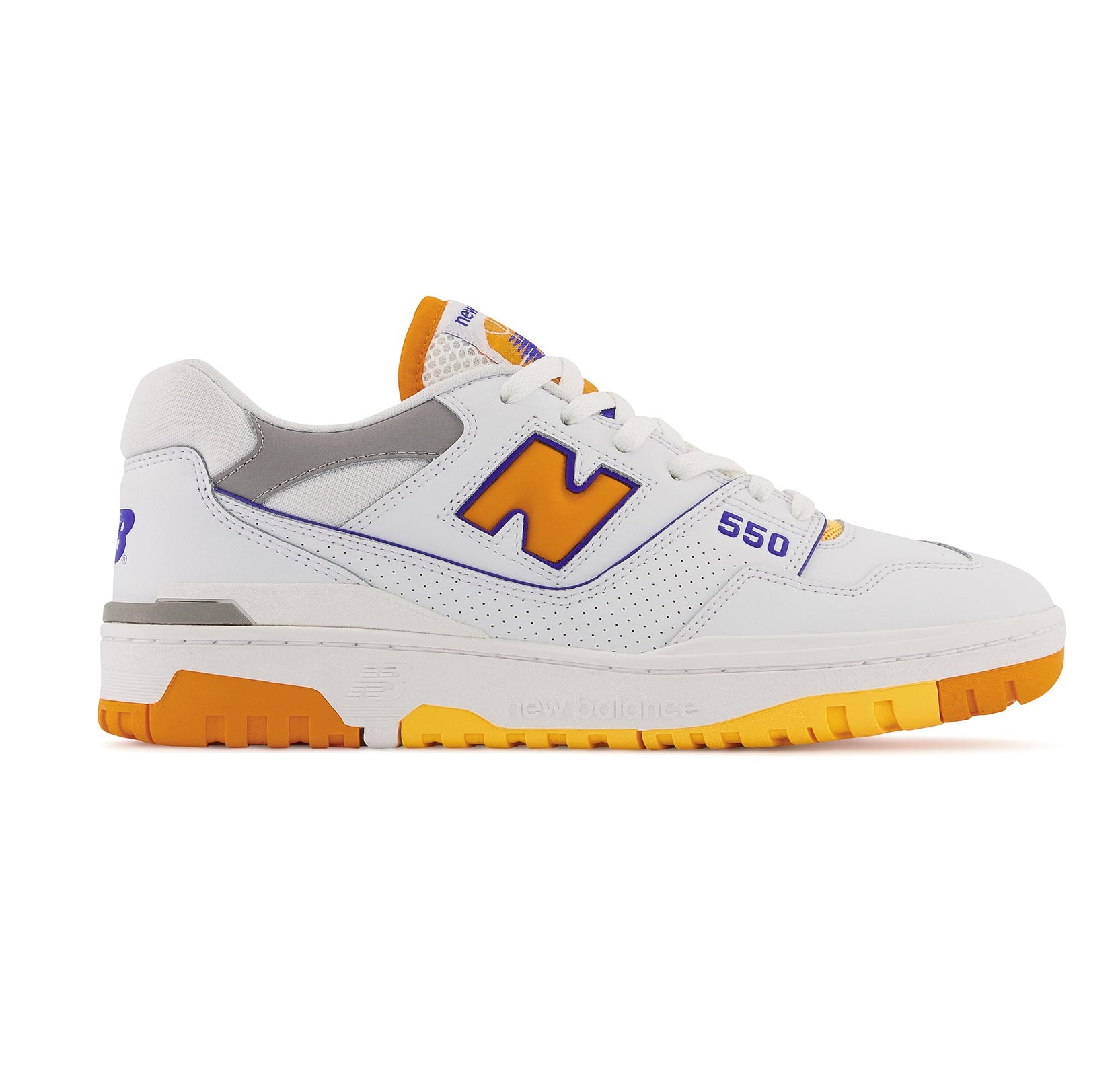 New Balance Men's 550 Lakers Basketball Shoes - White/Vibrant Orange/Purple Colorway | Retro Sneakers for Streetwear & Casual Outfits | Perfect for Basketball, Gym & Everyday Wear