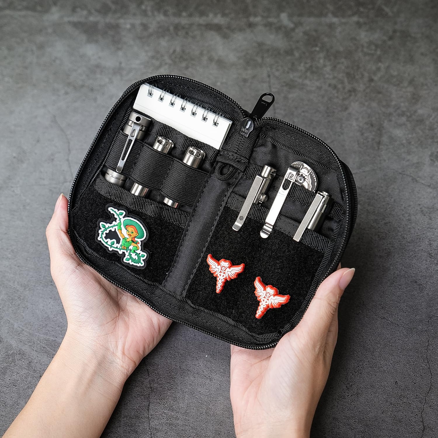 VIPERADE VE21 EDC Pouch - 6 Pocket Nylon Tool Organizer with Hook & Loop Closure, Compact Multitool Pouch for Everyday Carry (Black) - Perfect for Camping, Hiking, Work & Outdoor Gear Organization