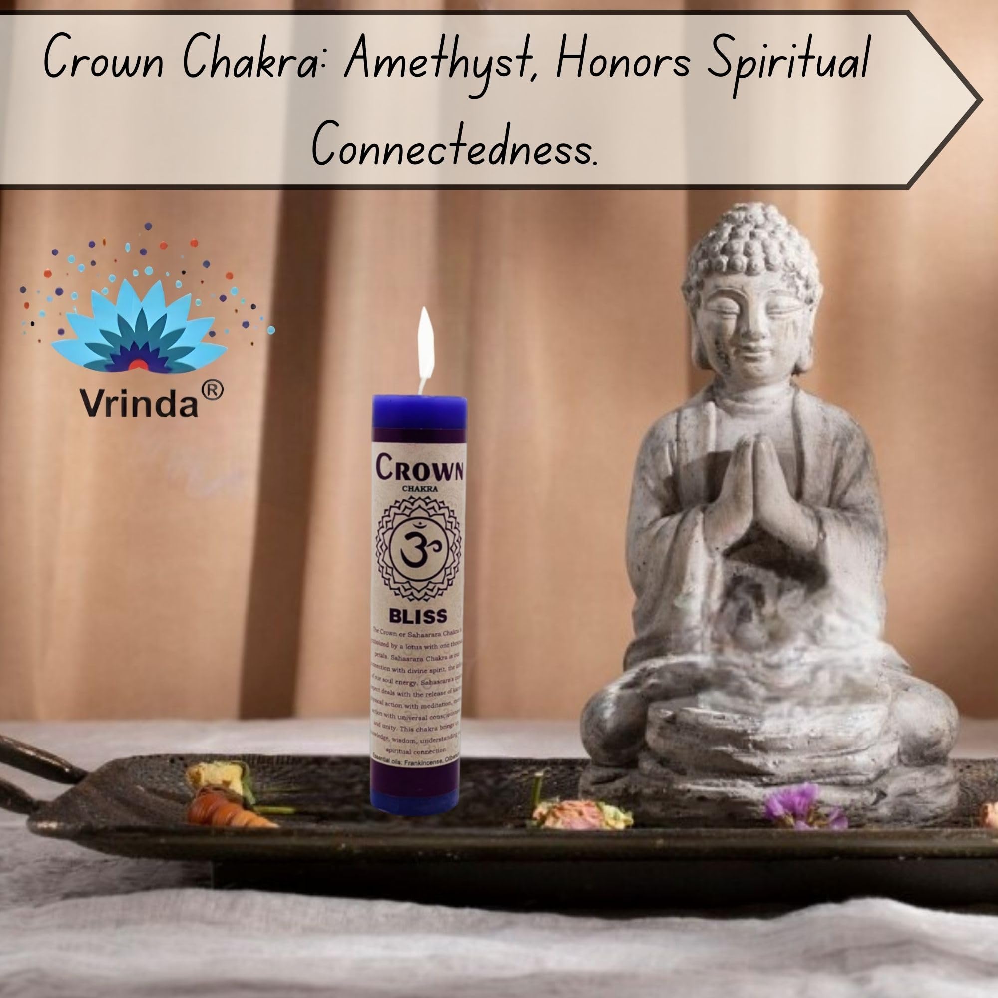 Vrinda® 7 Chakra Scented Candle - 7 Inch Aromatherapy Meditation Candle Set with Natural Essential Oils for Yoga, Relaxation & Stress Relief - Hand-Poured Violet Scented Candle for Home Spa, Bedroom Decor & Spiritual Healing