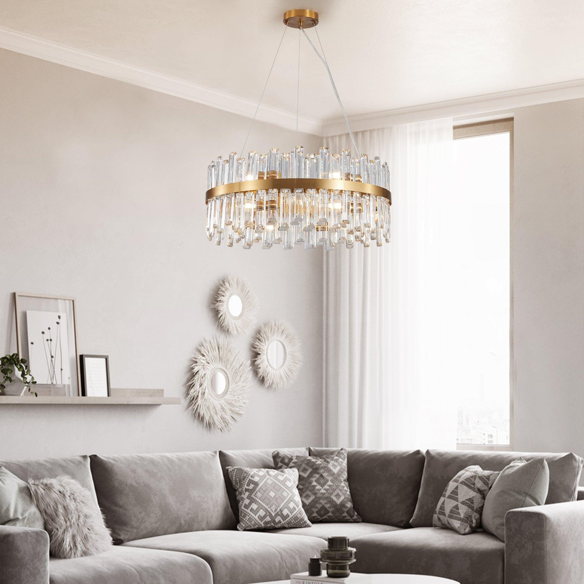 23.6 Inch Modern Crystal Chandelier - Elegant LED Lighting Fixture for Living Room, Bedroom & Dining Room Decor | Energy Efficient Home Lighting Solution (Bulbs Not Included) | Perfect for Wedding, Party & Luxury Interior Design