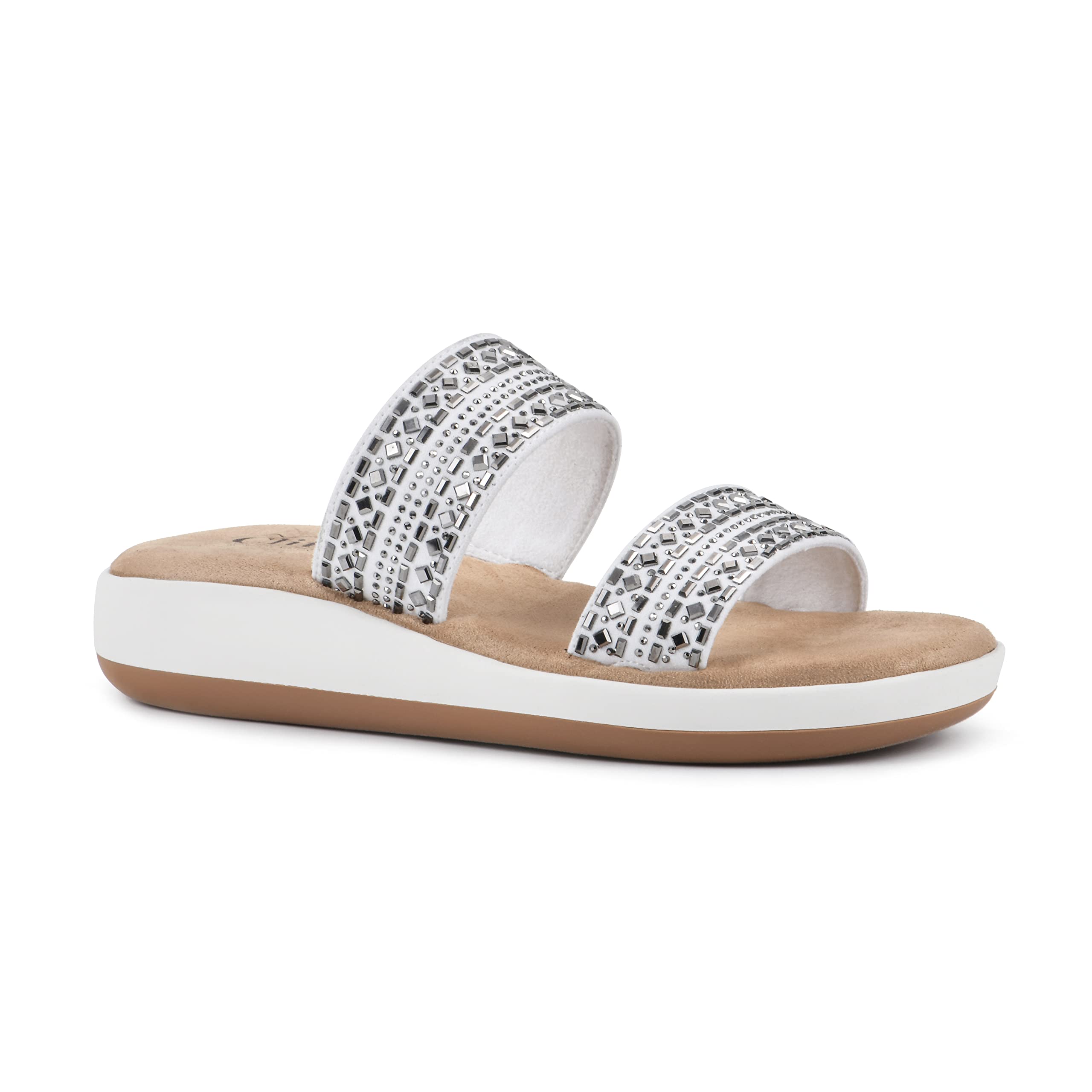 White Mountain Mucho Women's Slide Sandals - Comfortable Summer Beach Shoes