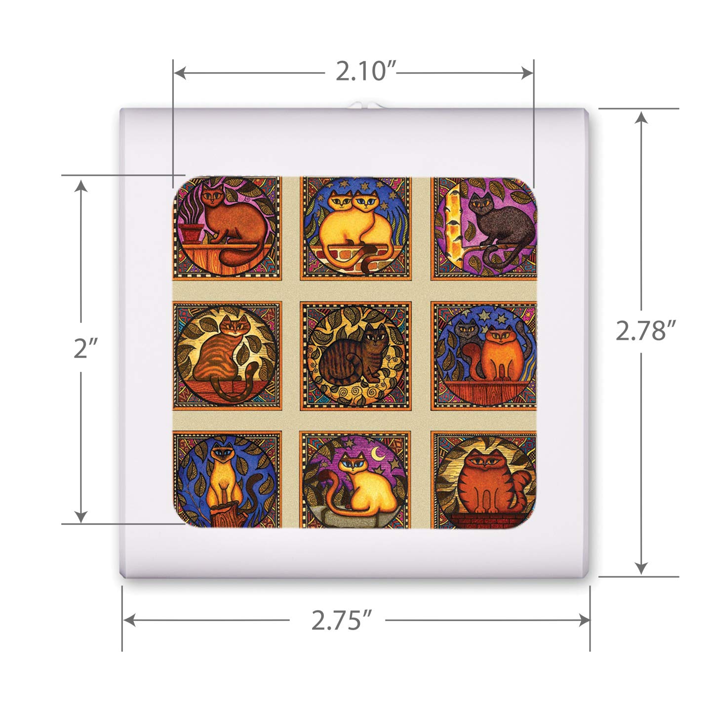 Dimmable LED Night Light with Auto On/Off Sensor - Adjustable Brightness Warm White Light for Bathroom, Hallway, Nursery & Bedroom - Mosaic Cats Design by Dan Morris - Perfect for Kids Rooms, Stairways & Nighttime Safety