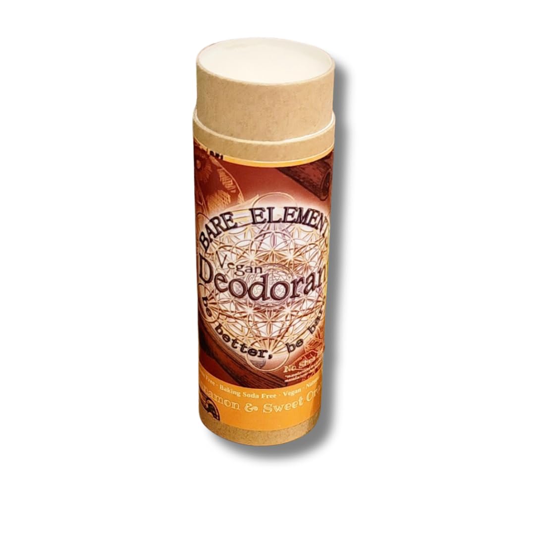 Natural Vegan Deodorant for Women & Men | Baking Soda Free, Aluminum Free, Non Toxic | Eco-Friendly with Compostable Label & Biodegradable Packaging | Cinnamon & Sweet Orange Scent | Ideal for Gym, Travel & Daily Use
