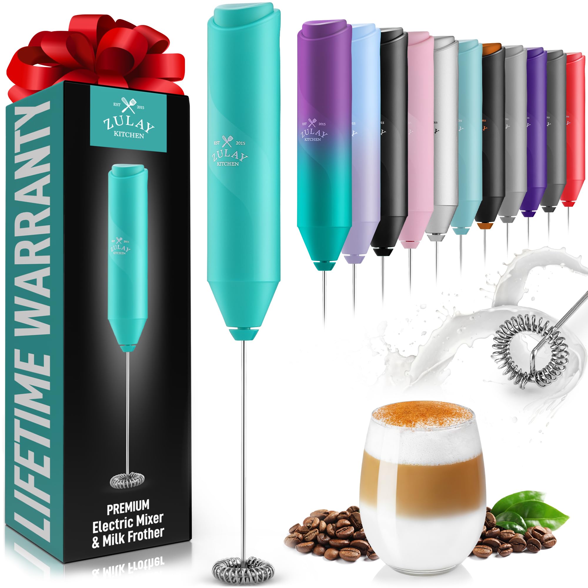 Zulay Froth Mate Powerful Electric Milk Frother for Coffee, Lattes, Cappuccinos - Handheld Foam Maker for Matcha & Hot Chocolate - Compact & Portable Milk Frother Whisk - Perfect for Home, Office & Travel (Teal)