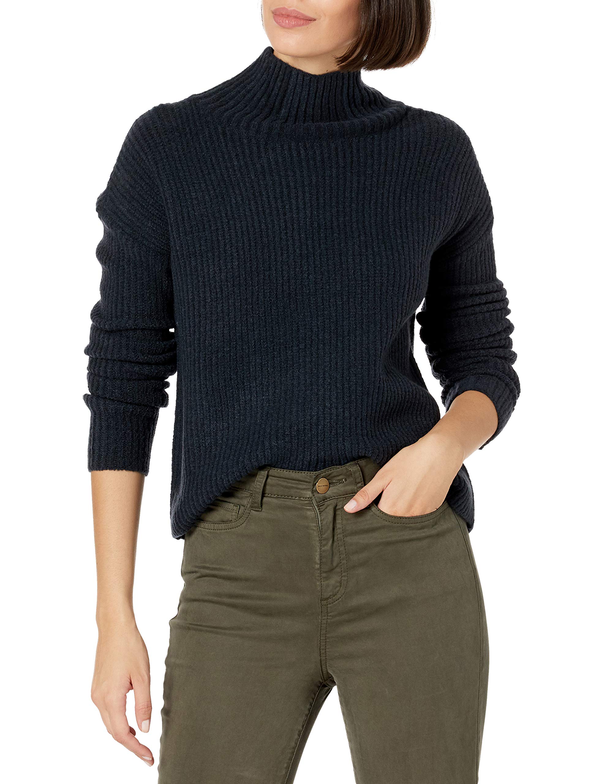 Goodthreads Women's Mid-Gauge Stretch Cropped Long-Sleeve Funnel Neck Sweater - Cozy Winter Pullover for Casual Outfits & Office Wear