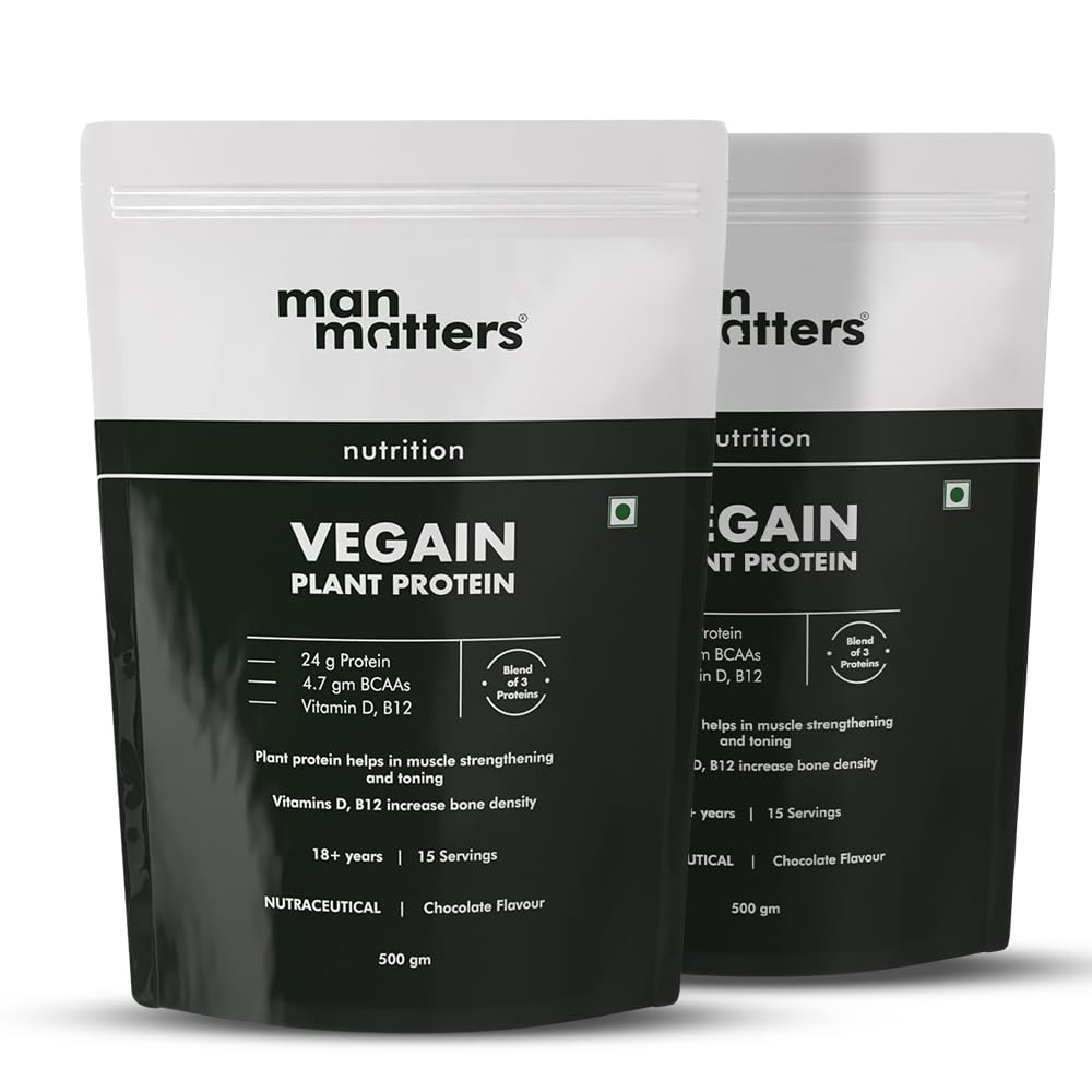 VEGAIN Plant-Based Protein Powder for Men - Pea, Brown Rice, Moong Bean & Whole Algae Blend | 24g Protein per Serving | Muscle Recovery & Strength Support | Vegan & Non-GMO | Pack of 2 | Ideal for Post-Workout, Fitness & Active Lifestyle